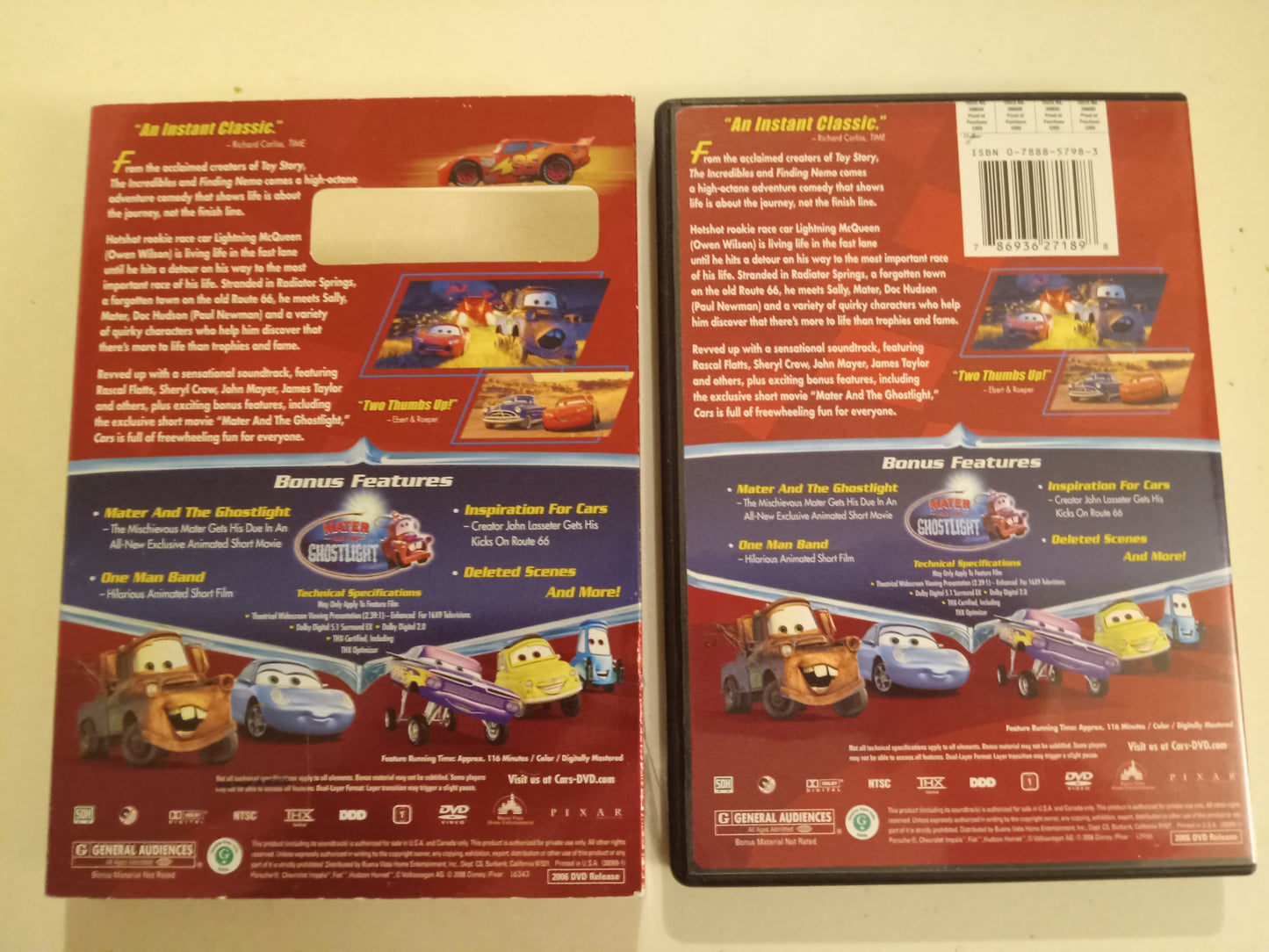 Cars, Pixar Animated DVD Movie, Fullscreen/Widescreen, Rated G, USED