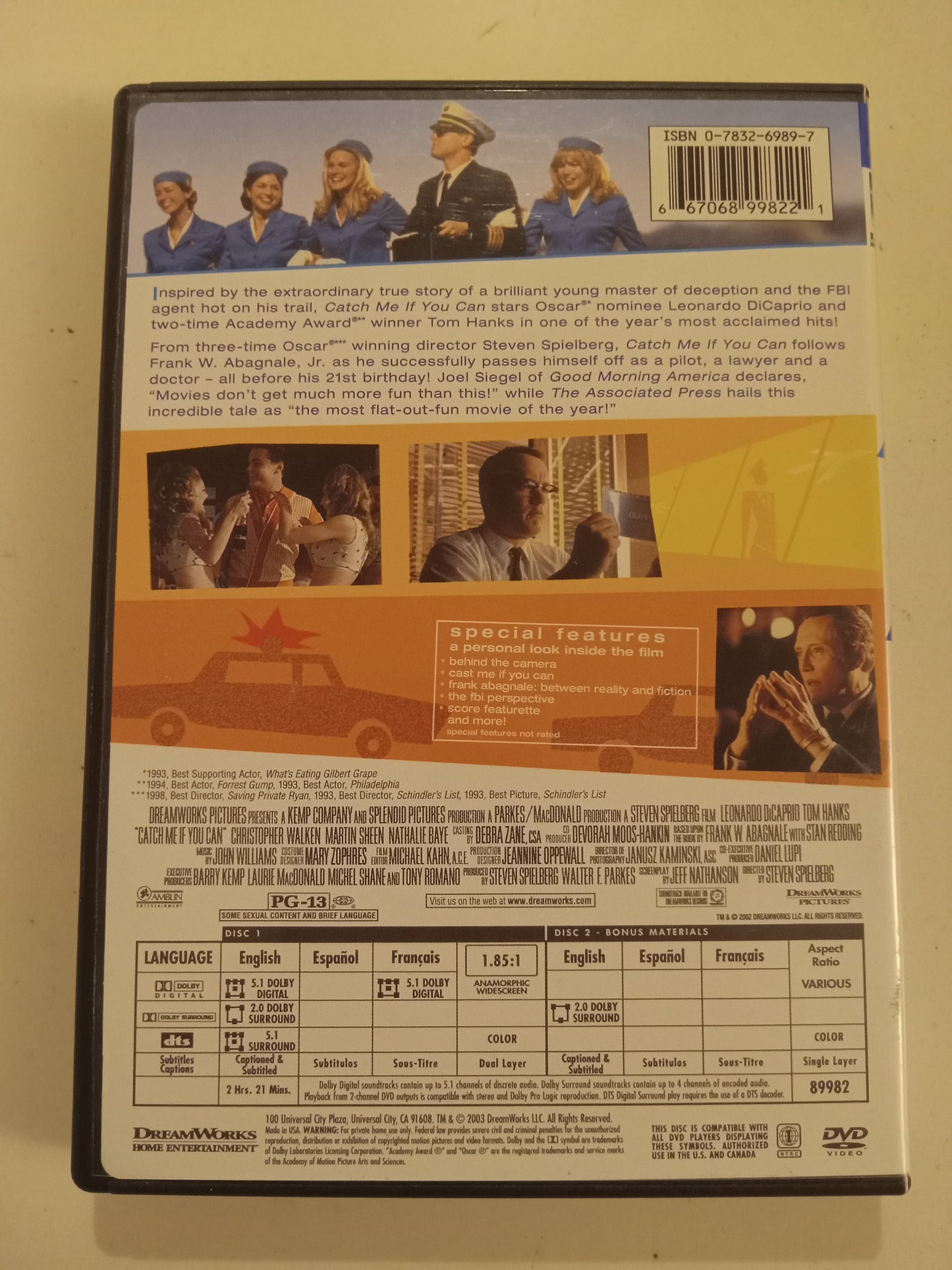 Catch Me If You Can, DVD Movie, 2 Discs, Fullscreen/Widescreen, Rated PG-13, USED