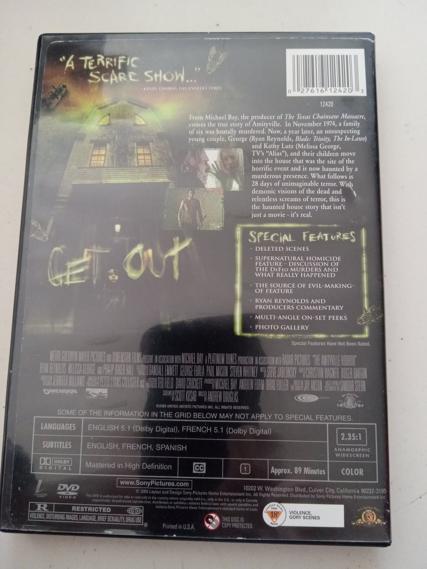The Amityville Horror, Special Ed. 2005 DVD Movie, Ryan Reynolds Widescreen, Rated R, USED