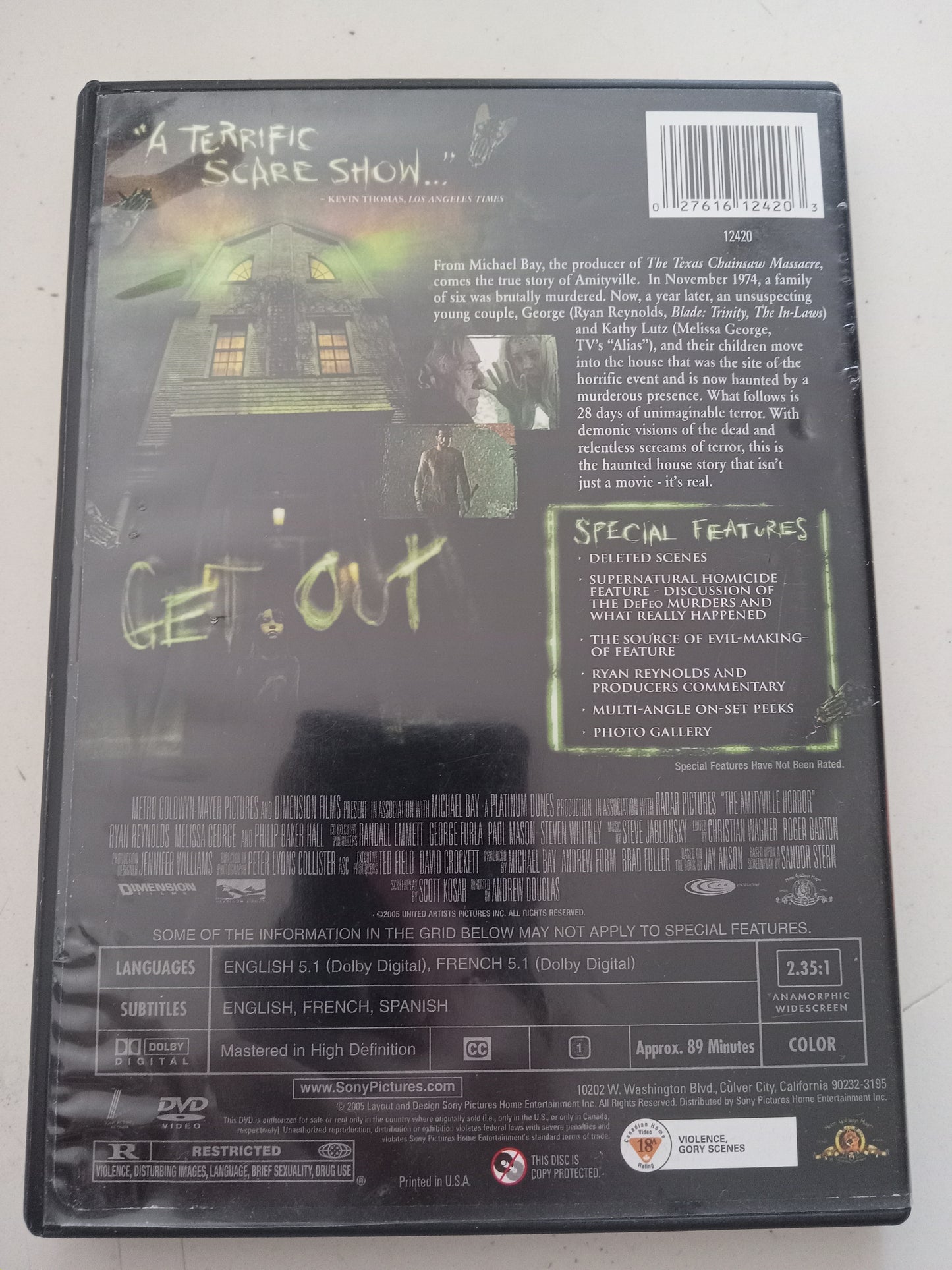 The Amityville Horror, Special Ed. 2005 DVD Movie, Ryan Reynolds Widescreen, Rated R, USED