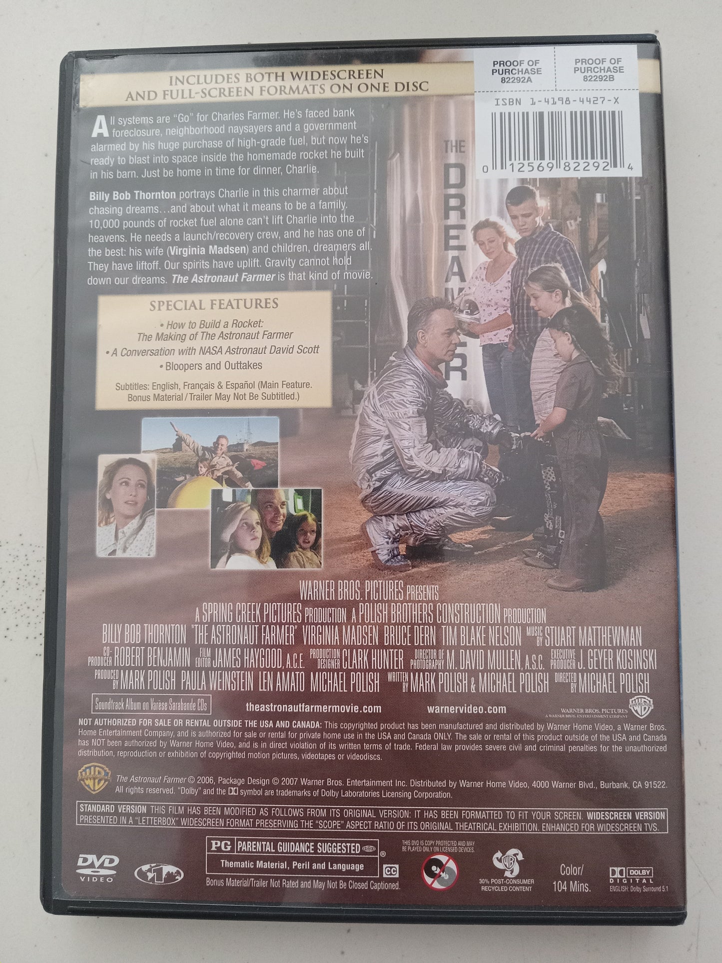 The Astronaut Farmer, DVD Movie, Billy Bob Thornton Widescreen, Rated PG, USED