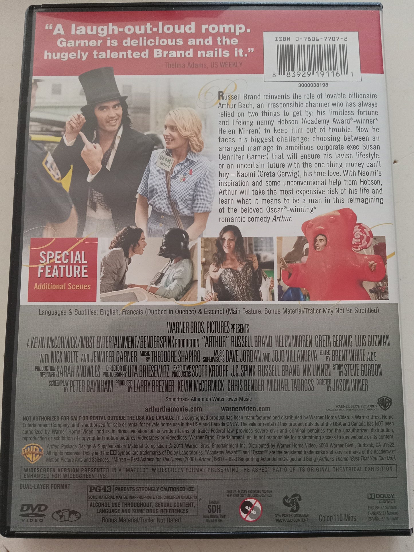 Arthur, DVD Movie, Russell Brand Widescreen, Rated PG-13, USED