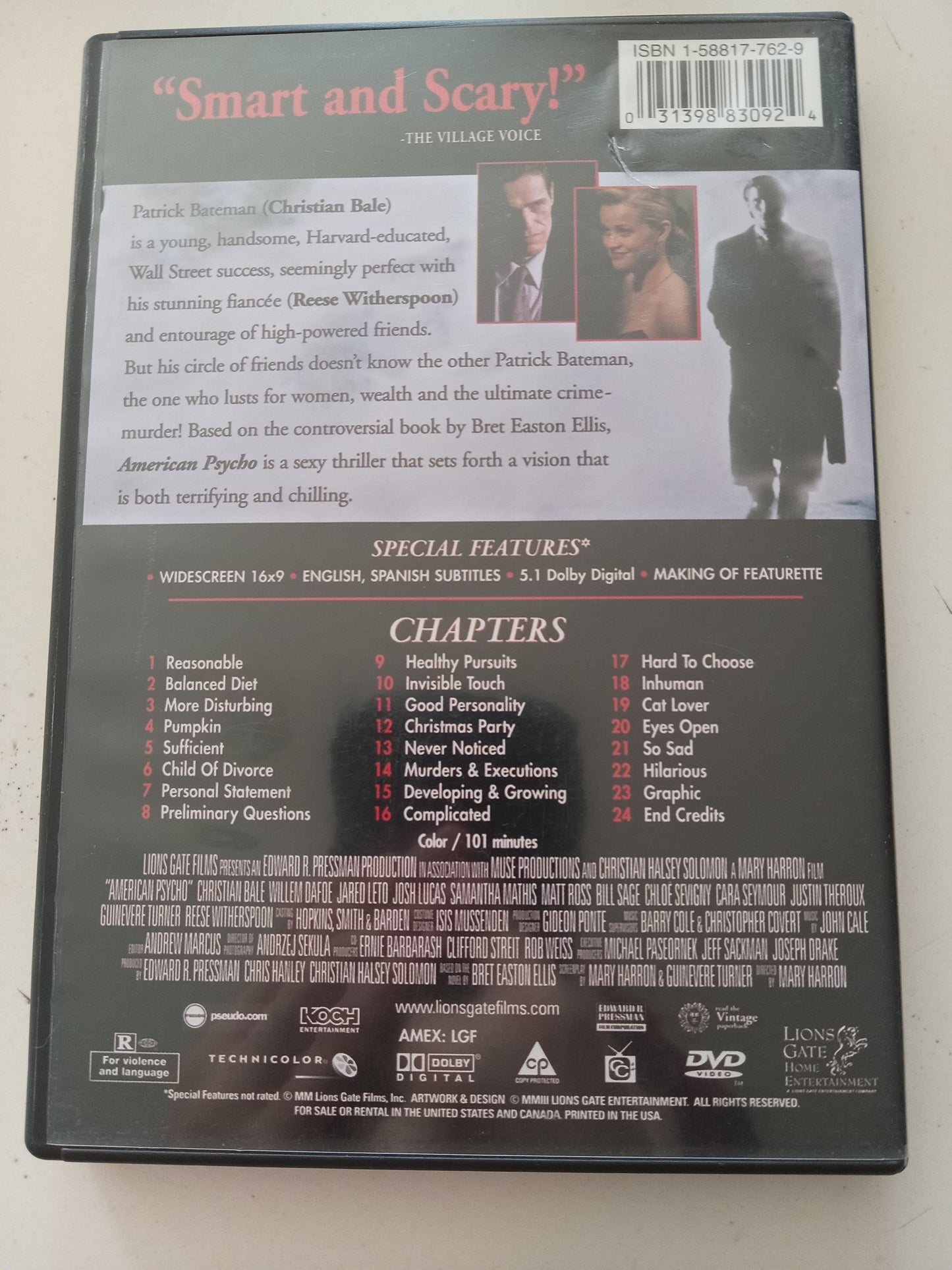 American Psycho, DVD Movie, Christian Bale Widescreen, Rated R, USED