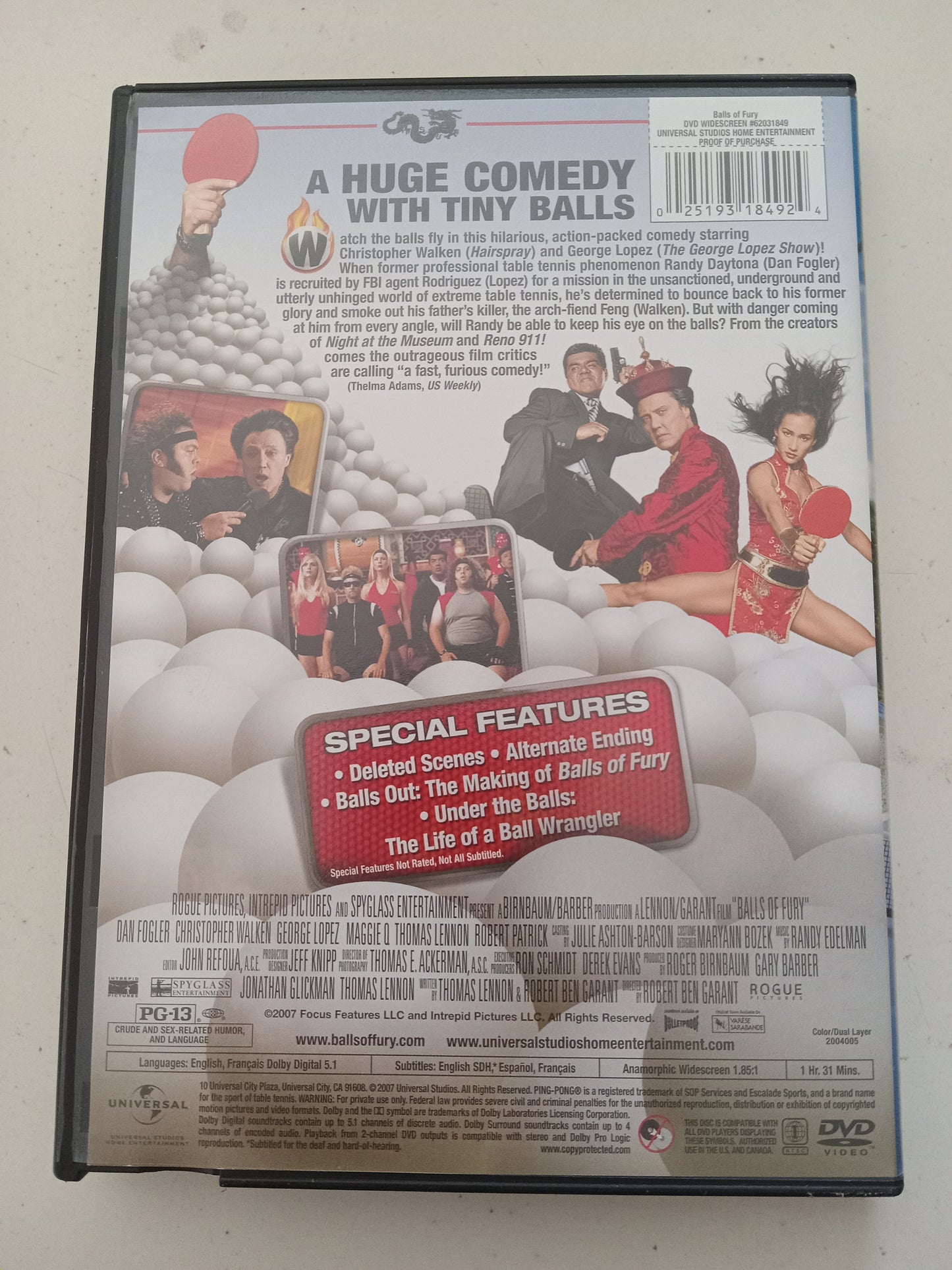 Balls Of Fury, DVD Movie, Christopher Walken Widescreen, Rated PG-13, USED