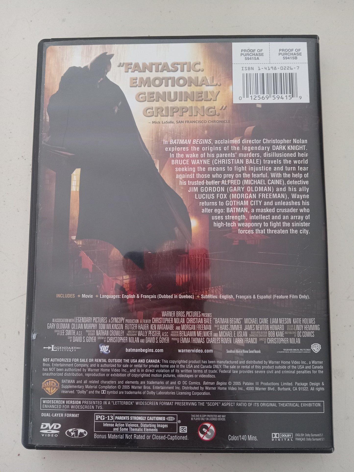 Batman Begins, DVD Movie, Christian Bale Fullscreen/Widescreen, Rated PG-13, USED