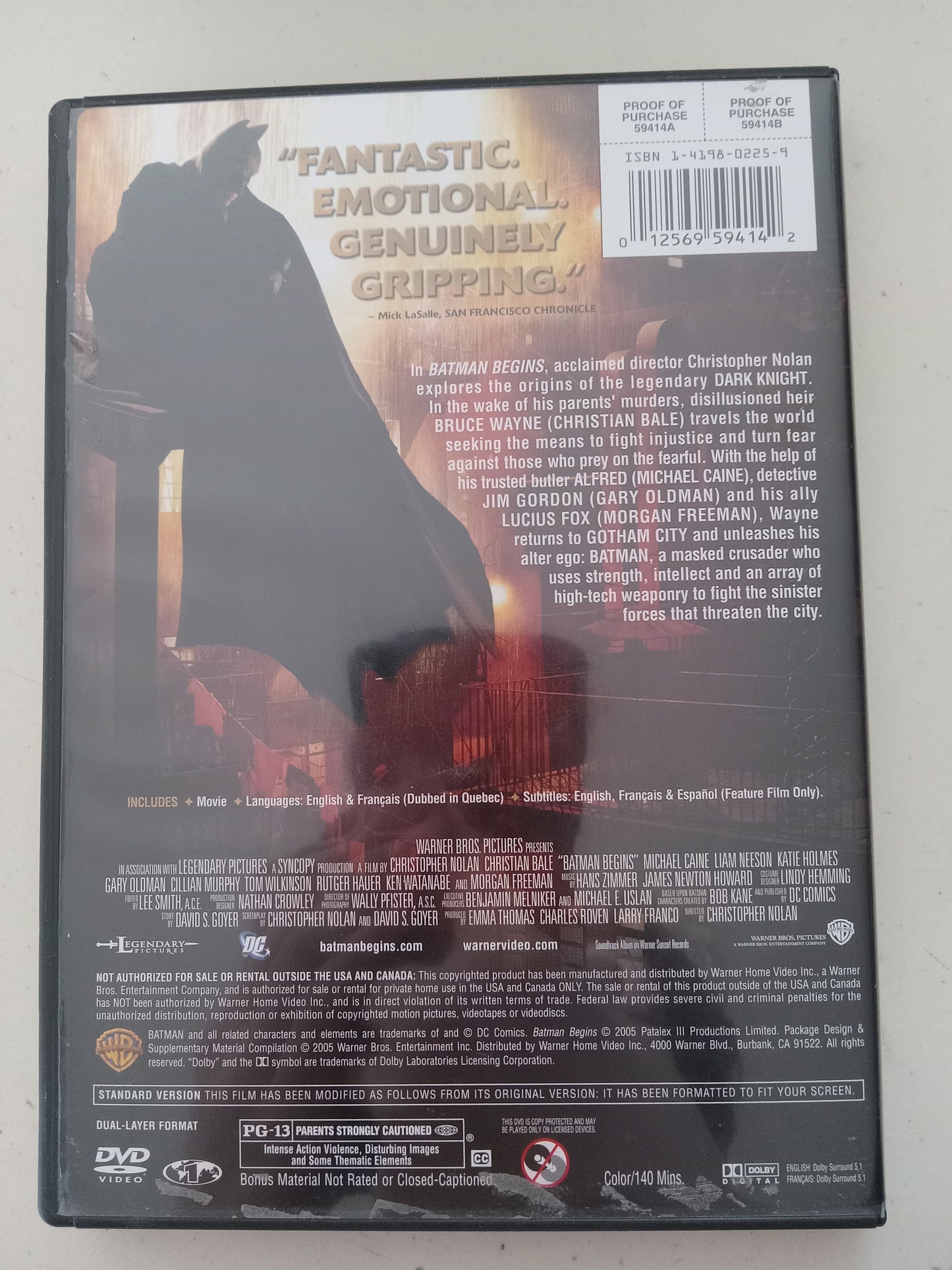 Batman Begins, DVD Movie, Christian Bale Fullscreen/Widescreen, Rated PG-13, USED