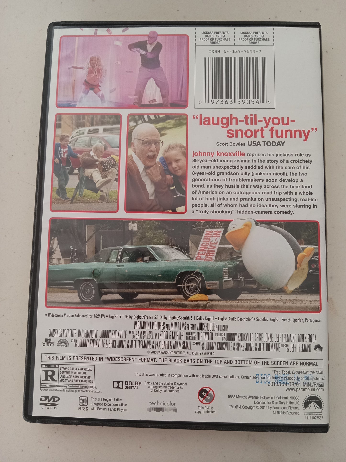 Bad Grandpa, Jackass Presents DVD Movie, Johnny Knoxville Widescreen, Rated R, NEW/USED