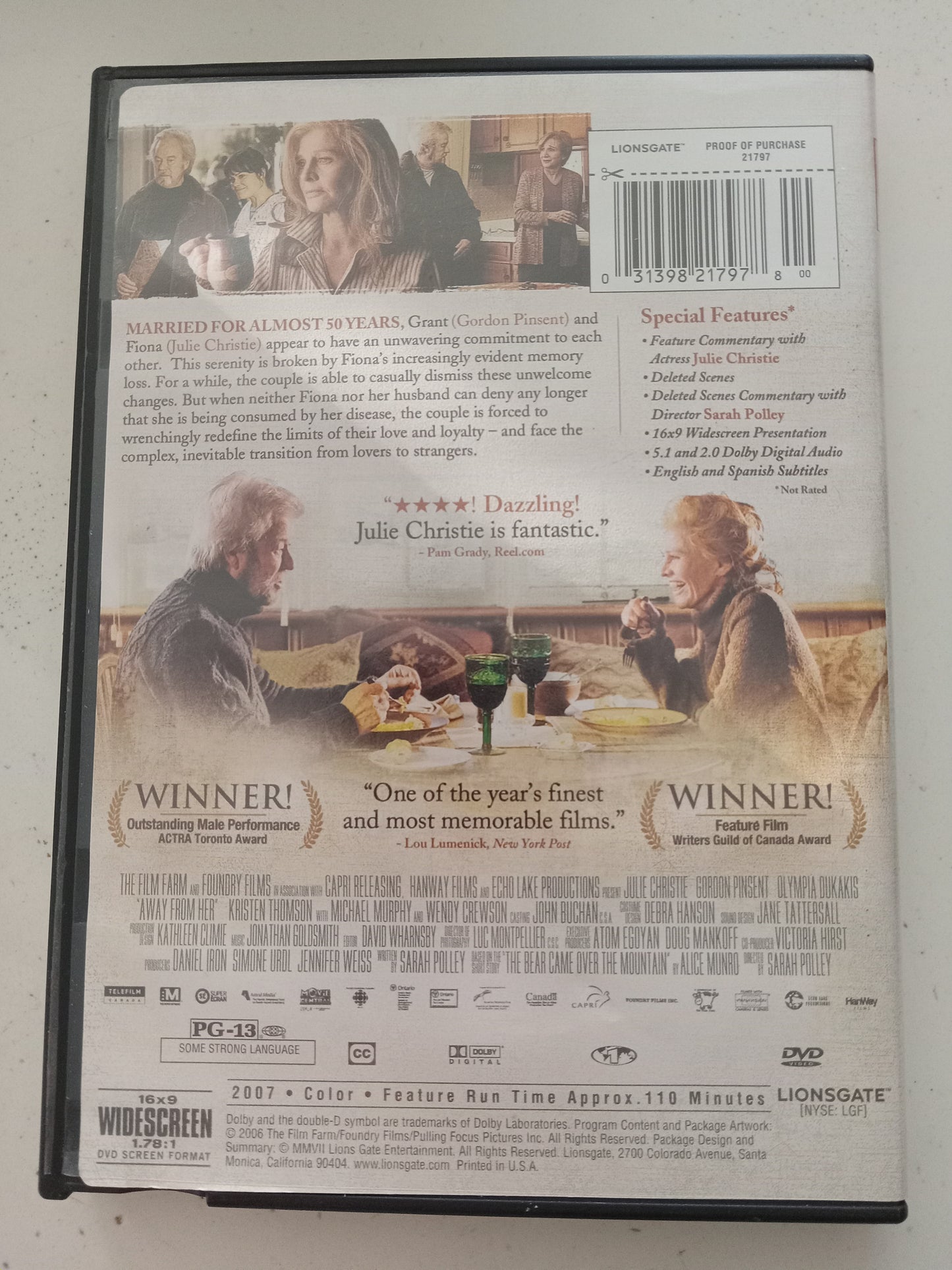 Away From Her, DVD Movie, Julie Christie Widescreen, Rated PG-13, USED