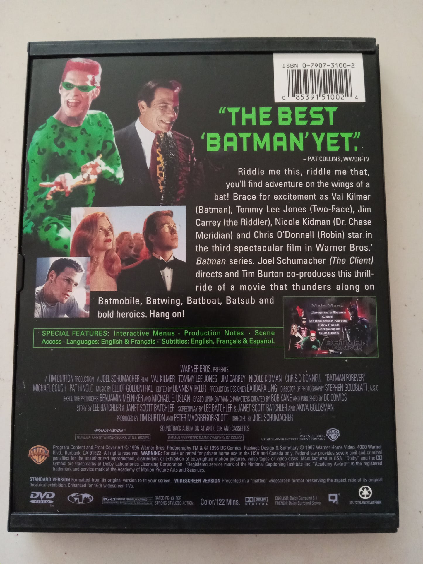 Batman Forever, DVD Movie, Val Kilmer Widescreen, Rated PG-13, USED
