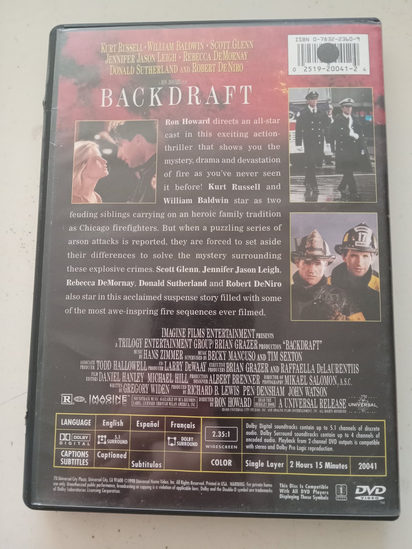 Backdraft, DVD Movie, Kurt Russell Widescreen, Rated R, USED