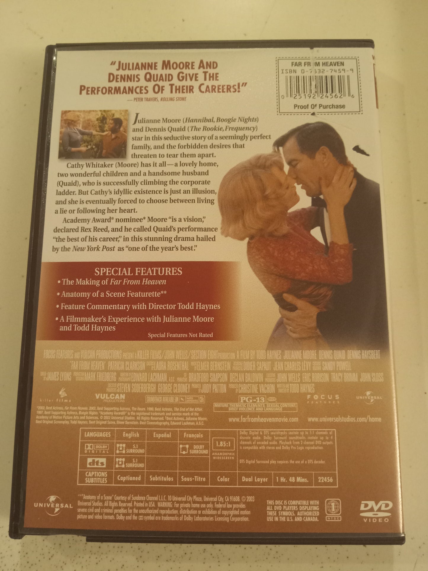 Far From Heaven, DVD Movie, Dennis Quaid Widescreen, Rated PG-13, USED