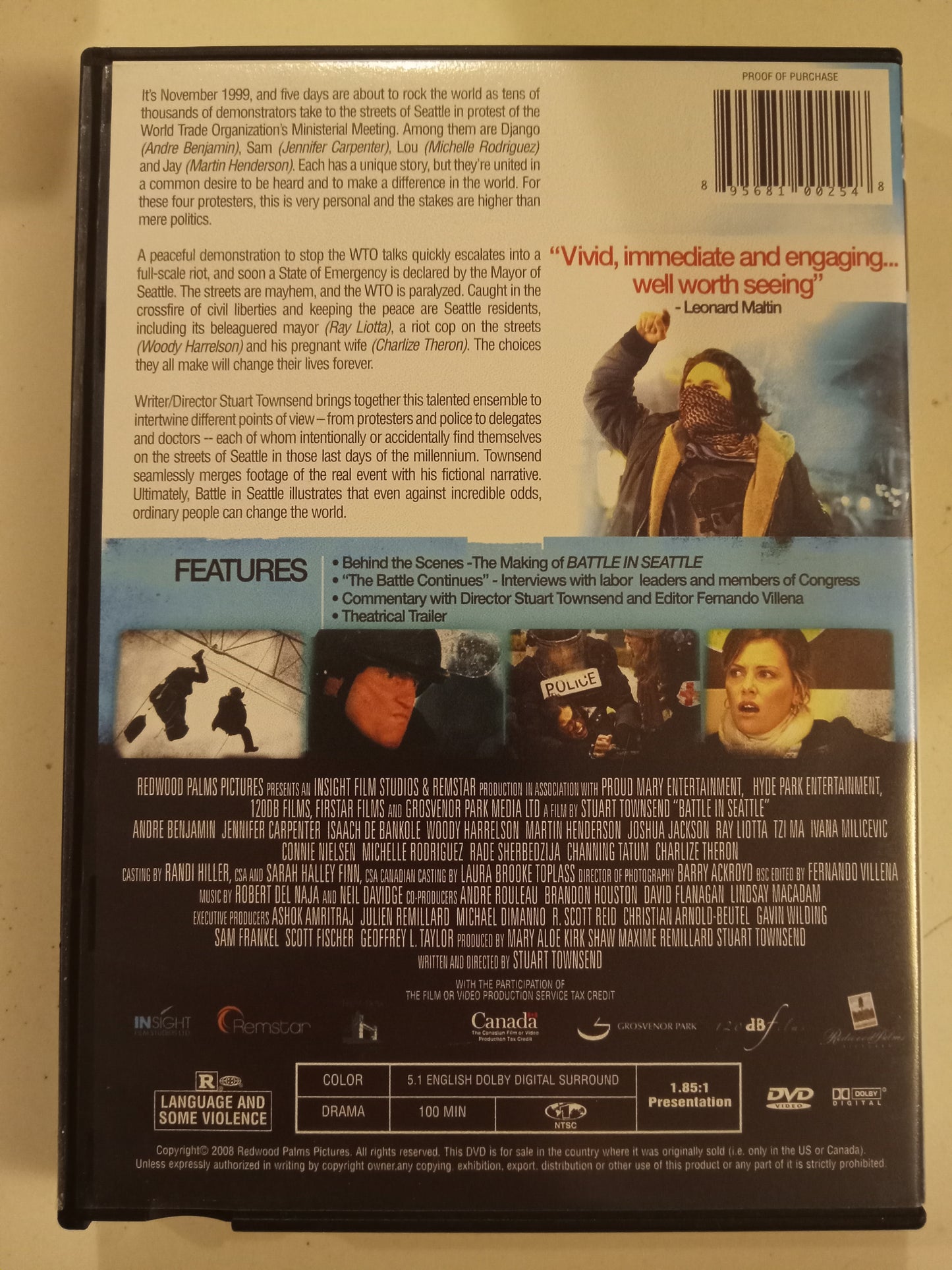 Battle In Seattle, DVD Movie, Woody Harrelson Widescreen, Rated R, USED