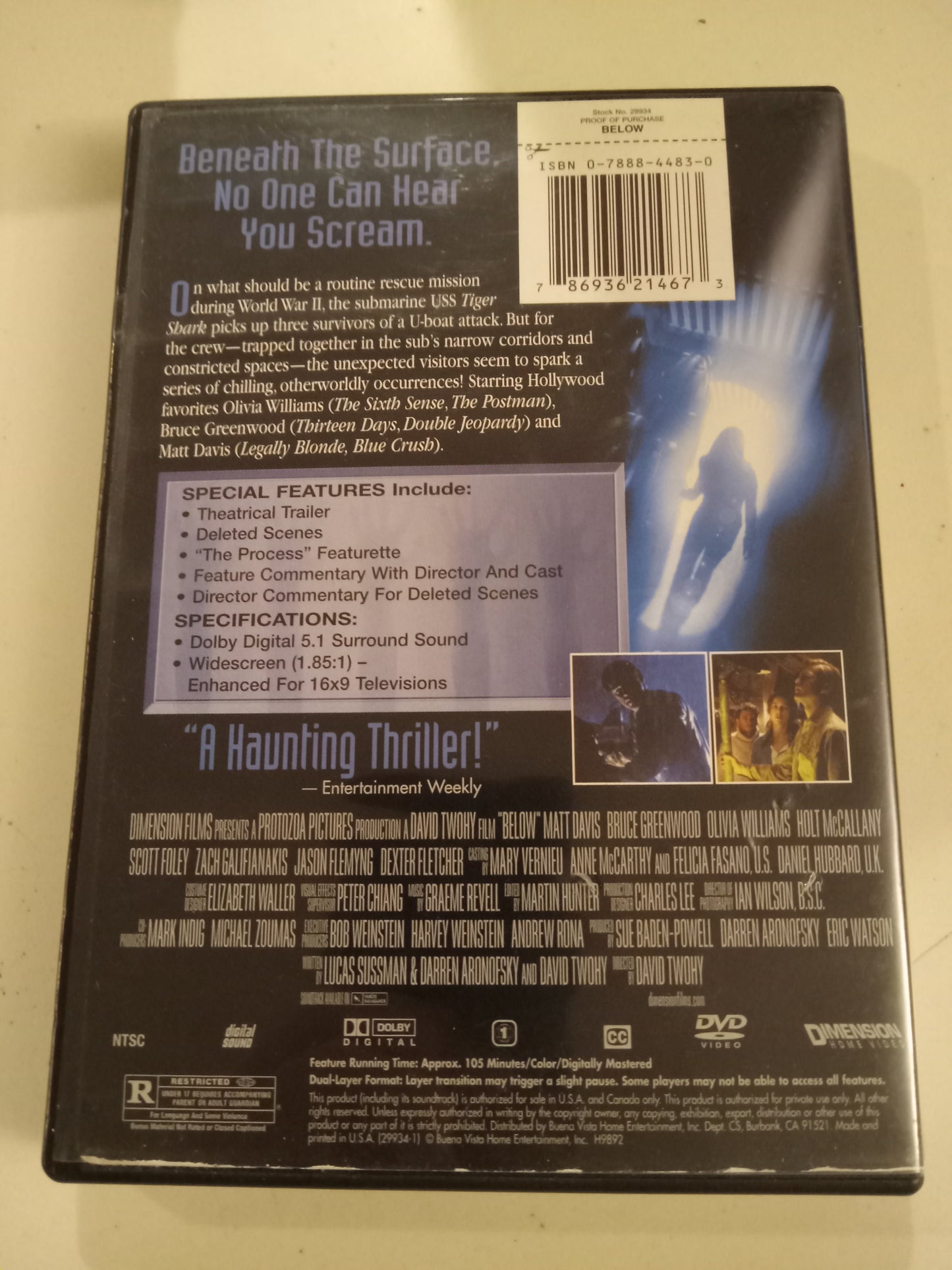 Below, DVD Movie, Olivia Williams Widescreen, Rated R, USED