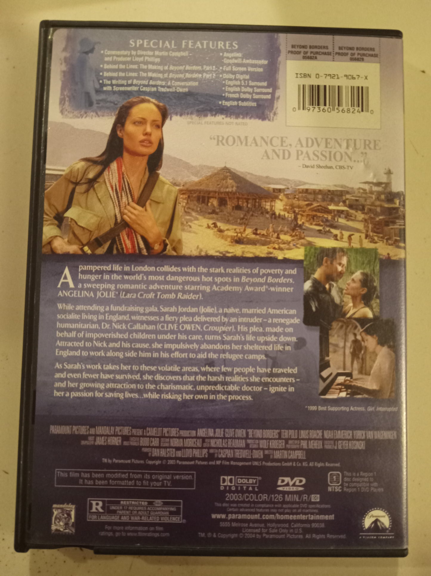 Beyond Borders, DVD Movie, Angelina Jolie Fullscreen, Rated R, USED