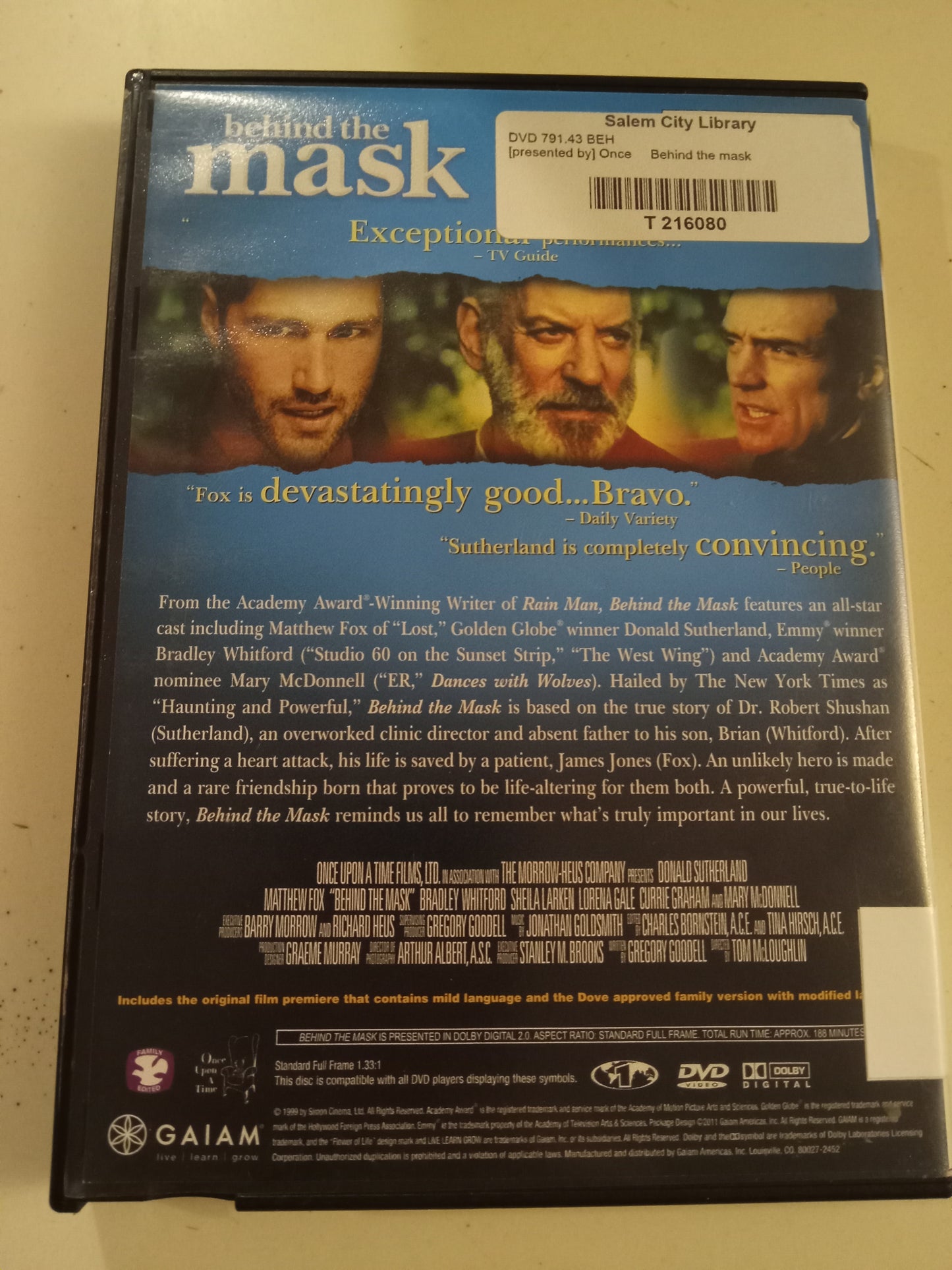 Behind The Mask, DVD Movie, Donald Sutherland Fullscreen, Not Rated, USED