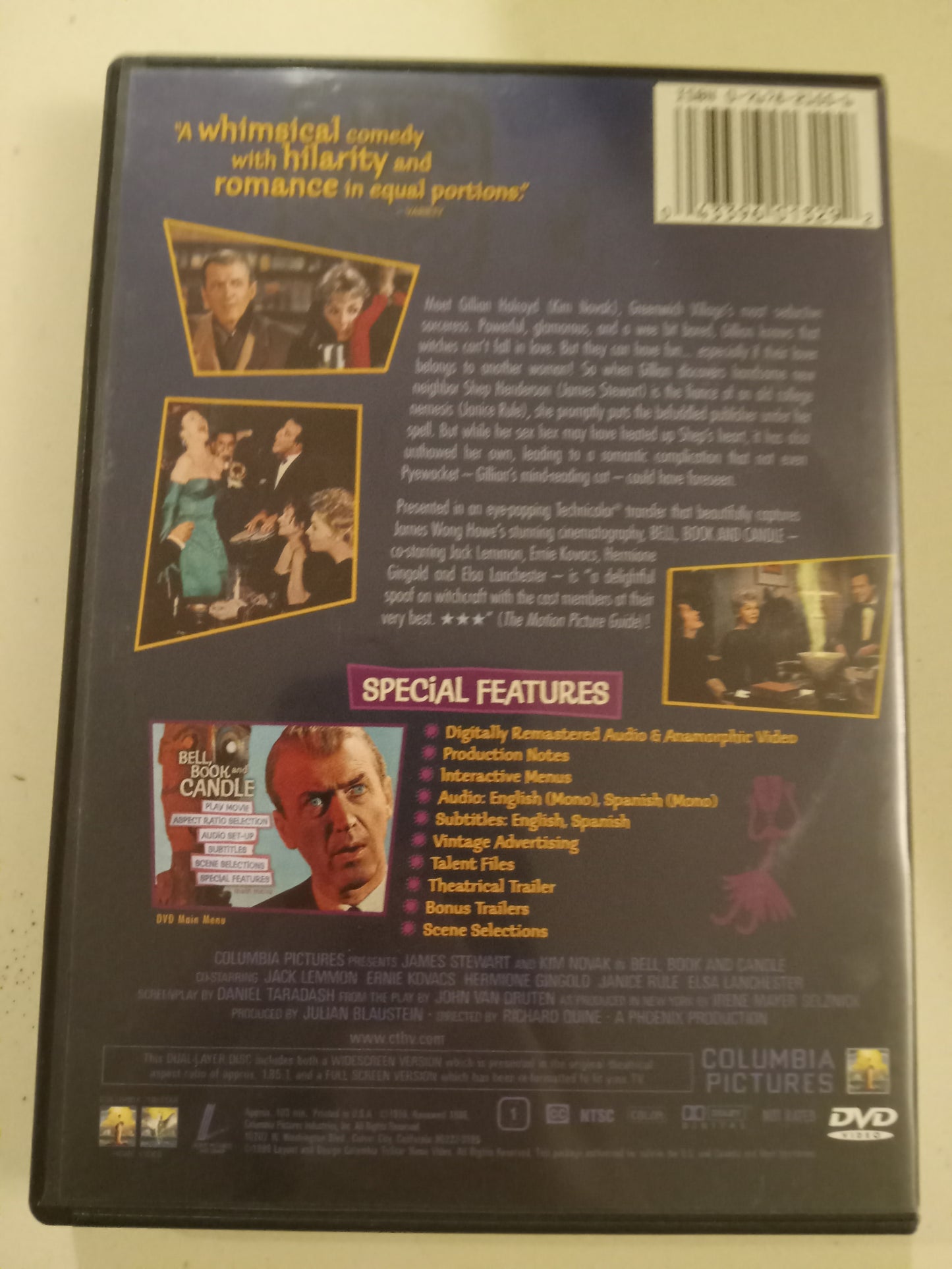 Bell Book And Candle, DVD Movie, James Stewart Fullscreen, Widescreen, Not Rated, USED