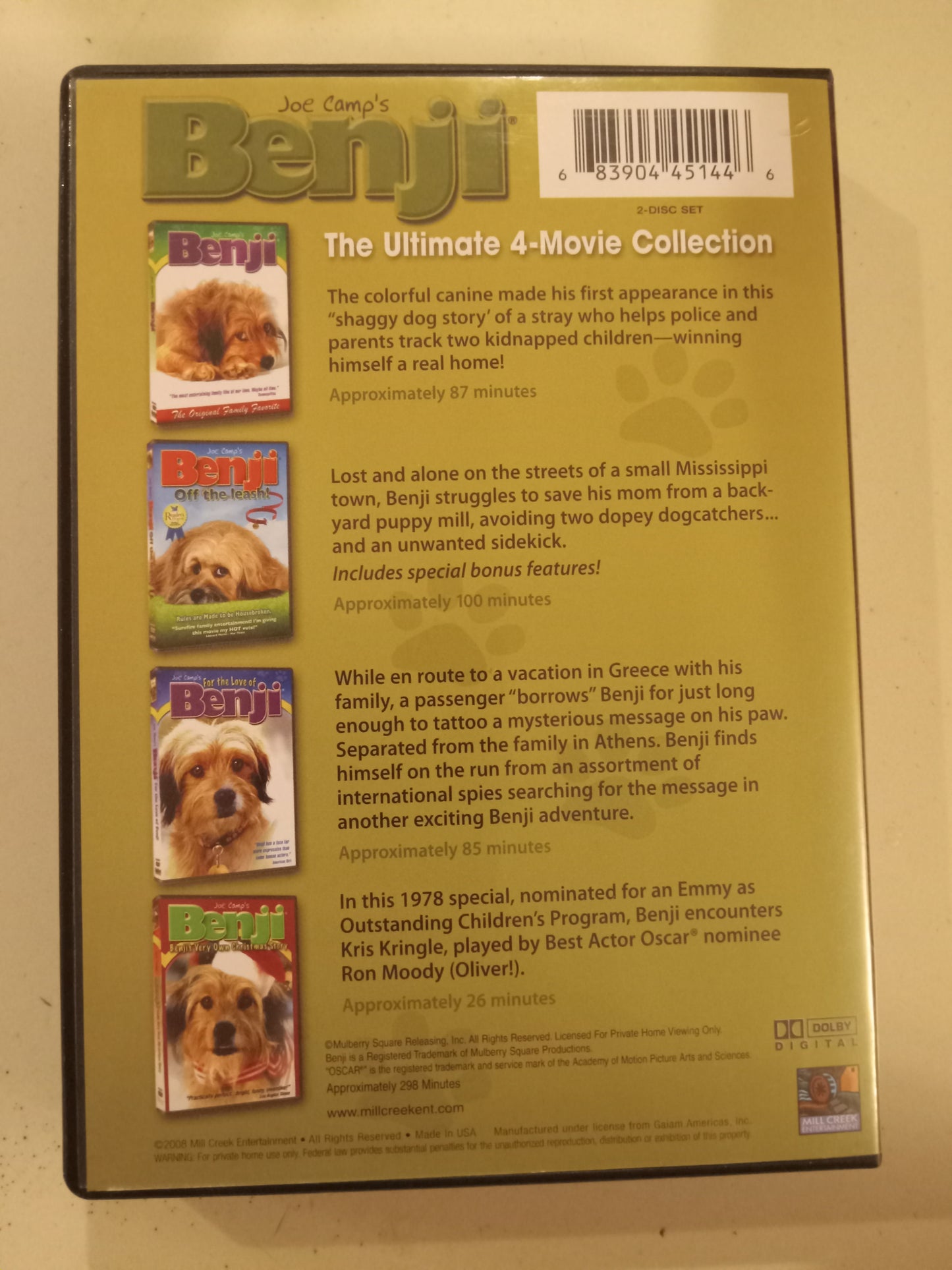 Benji, Off The Leash, For The Love of, & Very Own Christmas Story, 2 Discs, 4 DVD Movies, Fullscreen, Not Rated, USED