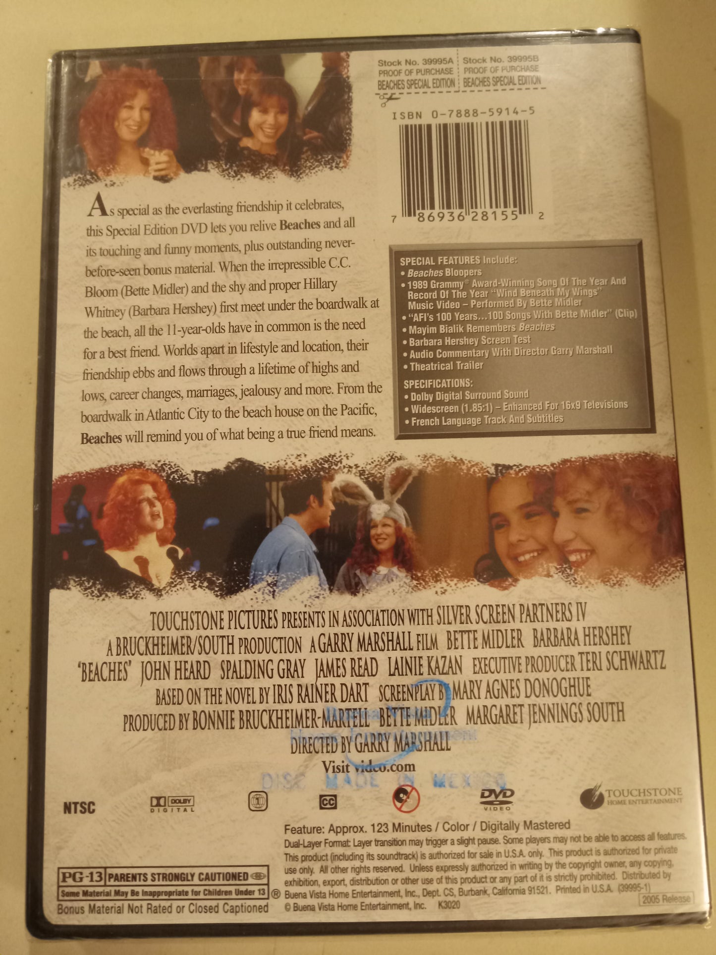 Beaches, DVD Movie, Bette Midler Widescreen, Rated PG-13, NEW