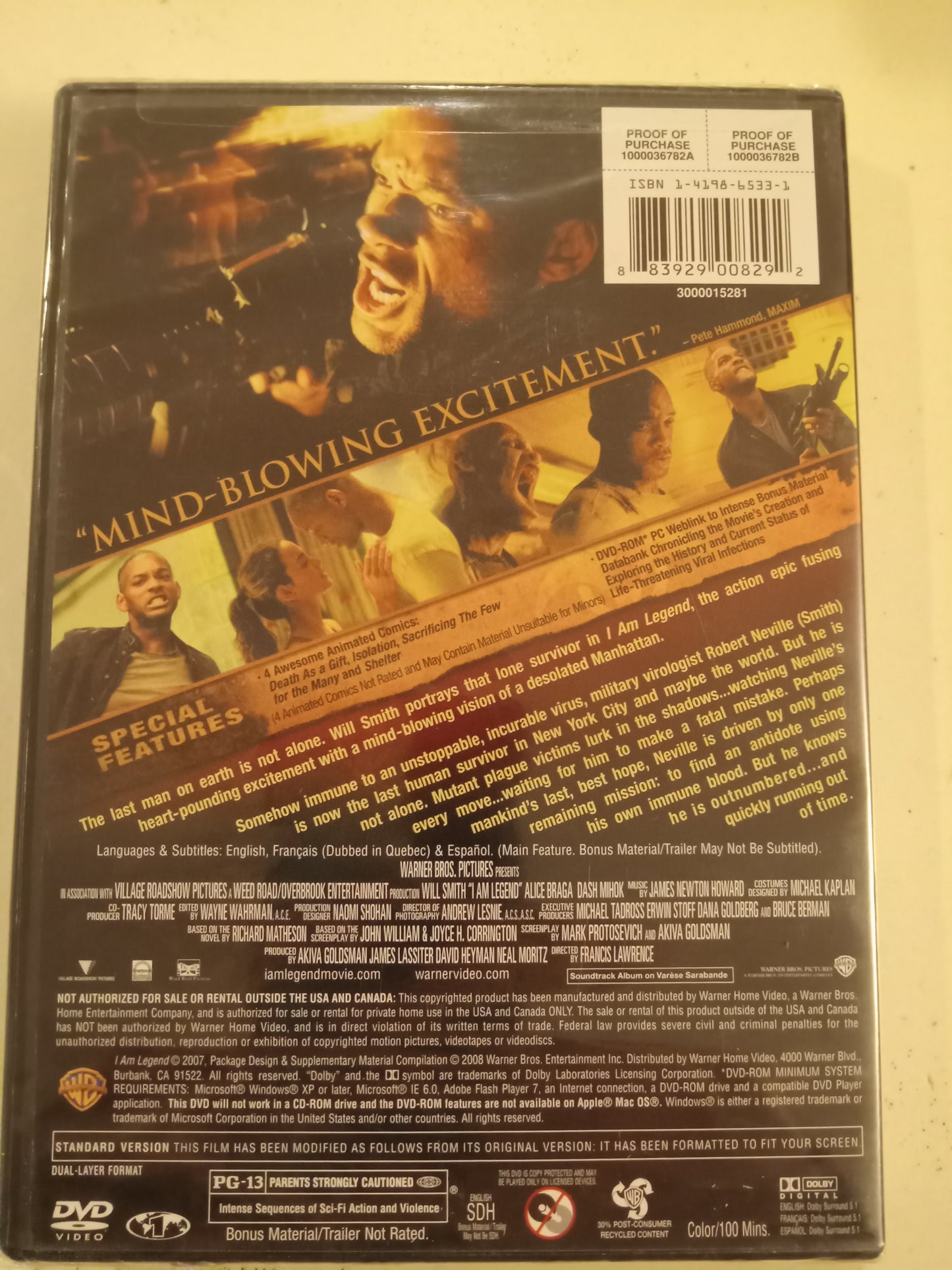 I Am Legend, DVD Movie, Will Smith Fullscreen/Widescreen, Rated PG-13, NEW/USED