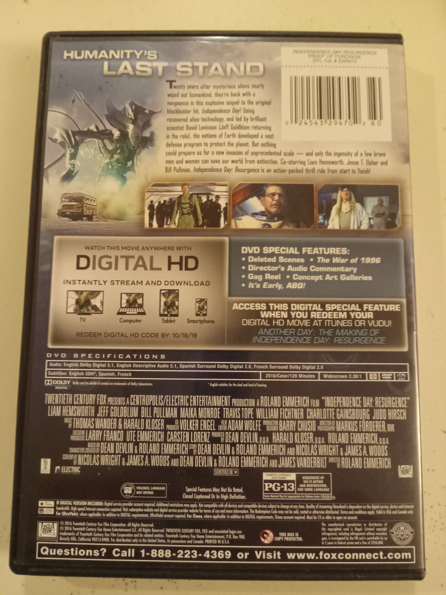 Independence Day Resurgence, DVD Movie, Jeff Goldblum Widescreen, Rated PG-13, NEW/USED
