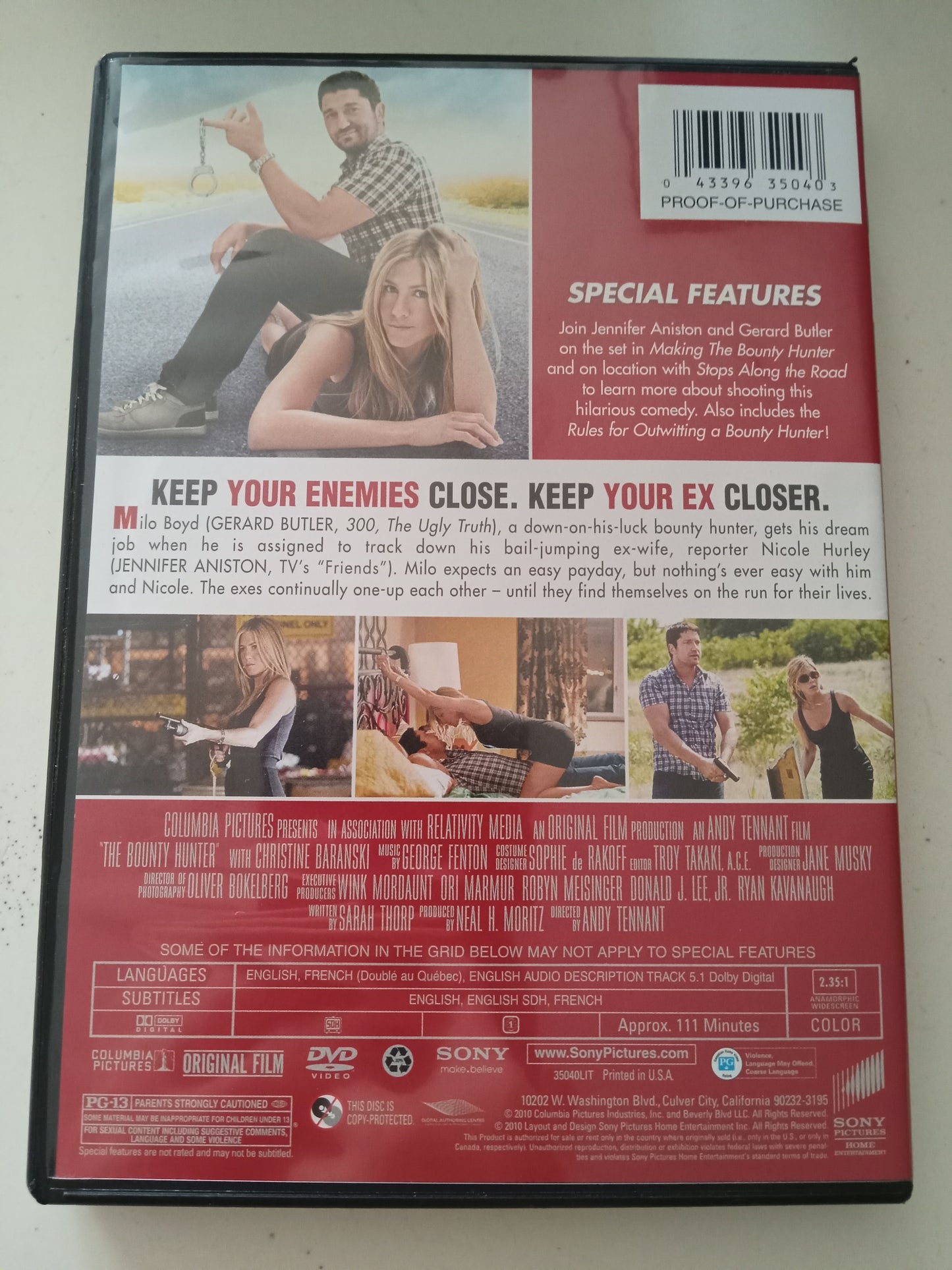 The Bounty Hunter, DVD Movie, Jennifer Aniston Widescreen, Rated PG-13, USED