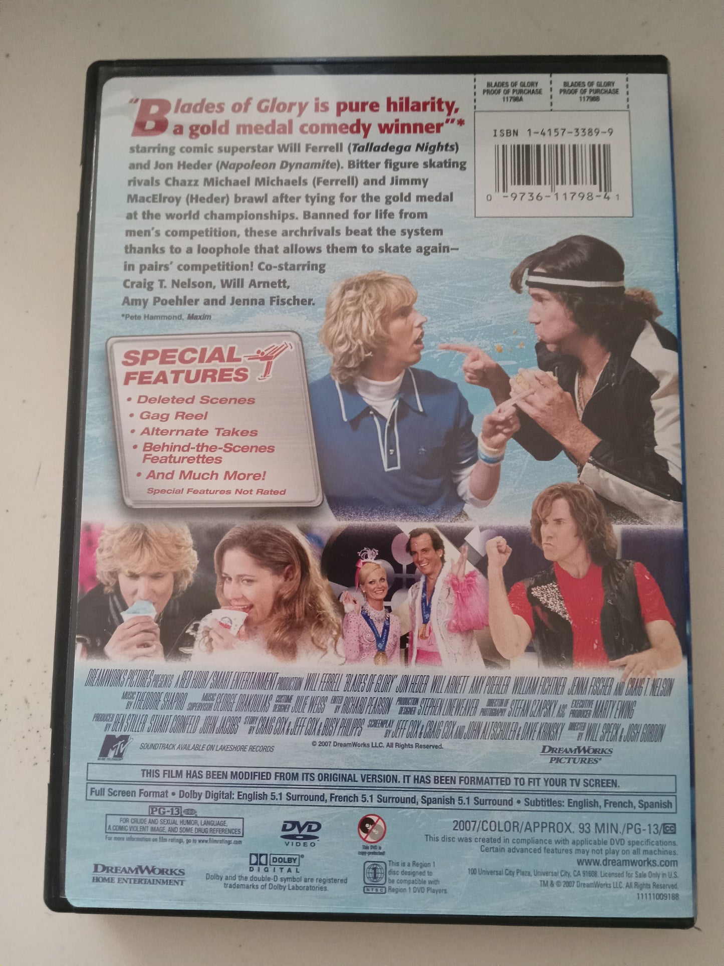 Blades Of Glory, DVD Movie, Will Ferrell Fullscreen, Rated PG-13, USED