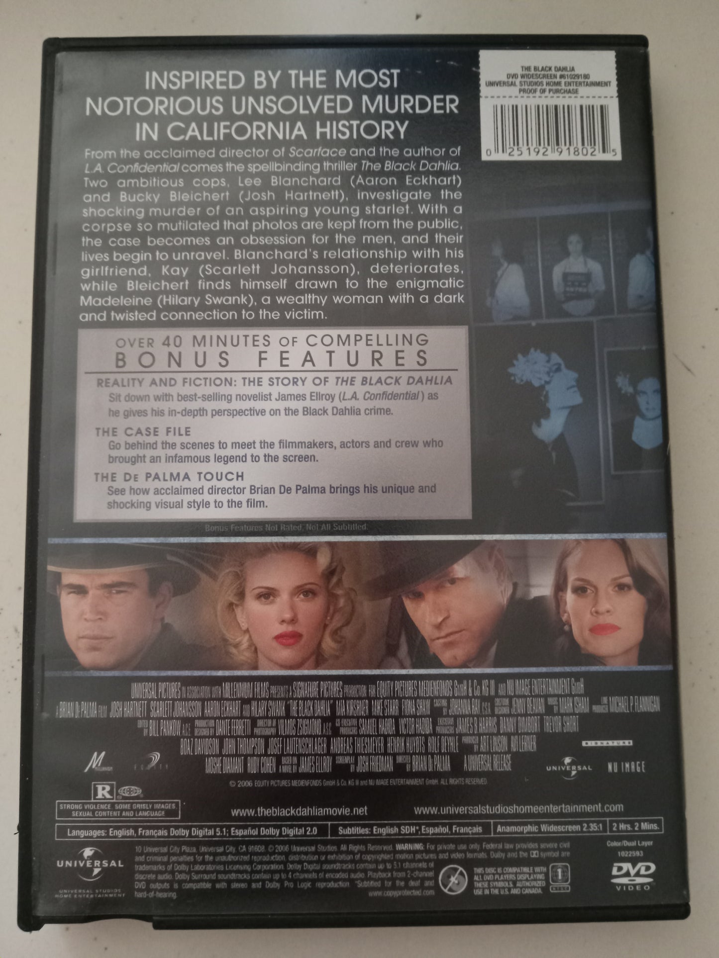 The Black Dahlia, DVD Movie, Aaron Eckhart Widescreen, Rated R, USED