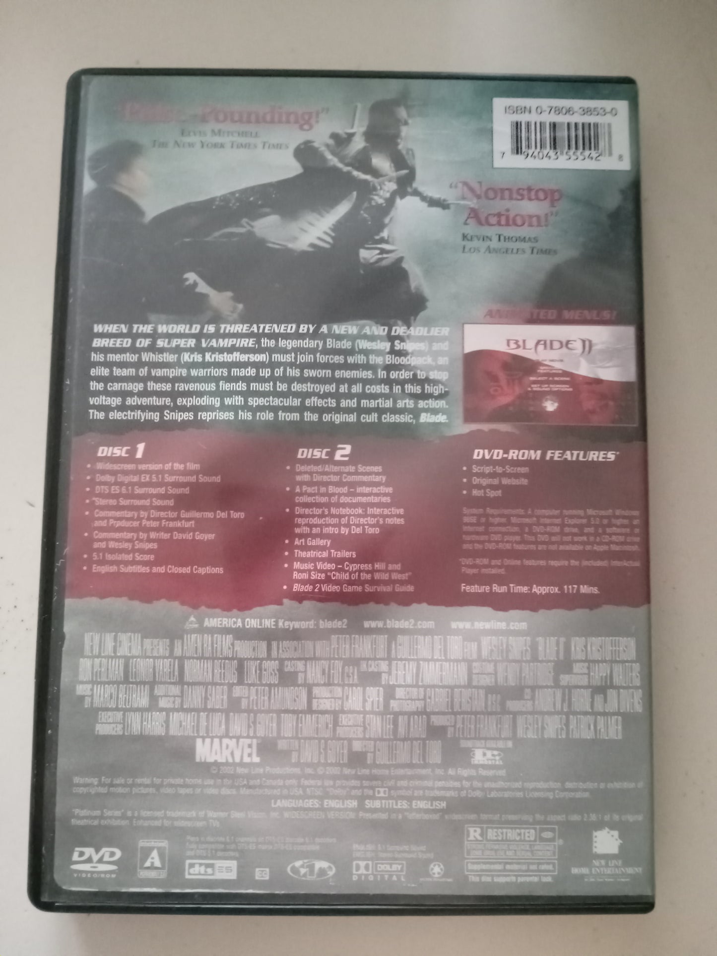 Blade II (2), DVD Movie, Wesley Snipes Widescreen, Rated R, USED
