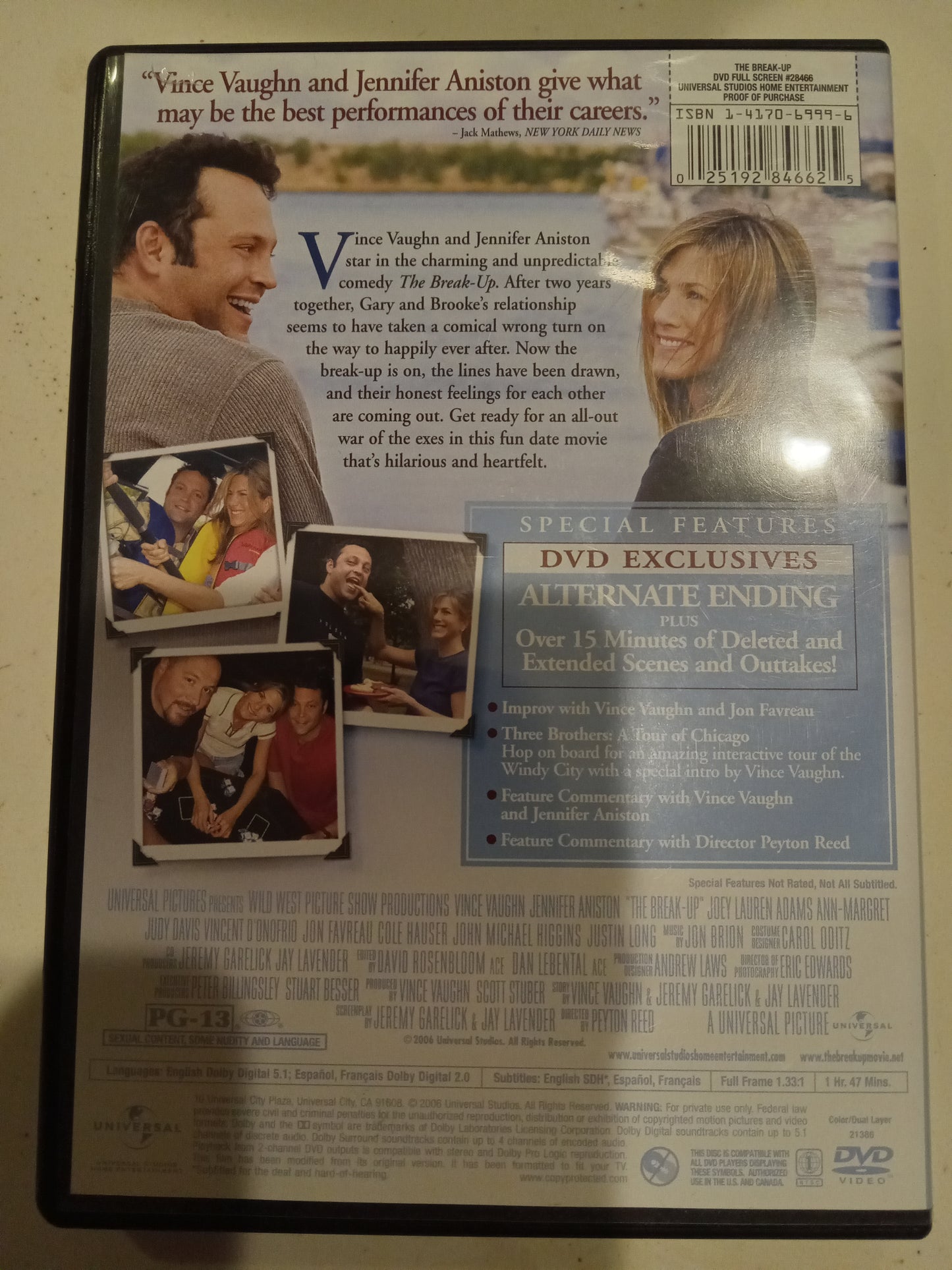 The Break Up, DVD Movie, Jennifer Aniston Fullscreen/Widescreen, Rated PG-13, USED
