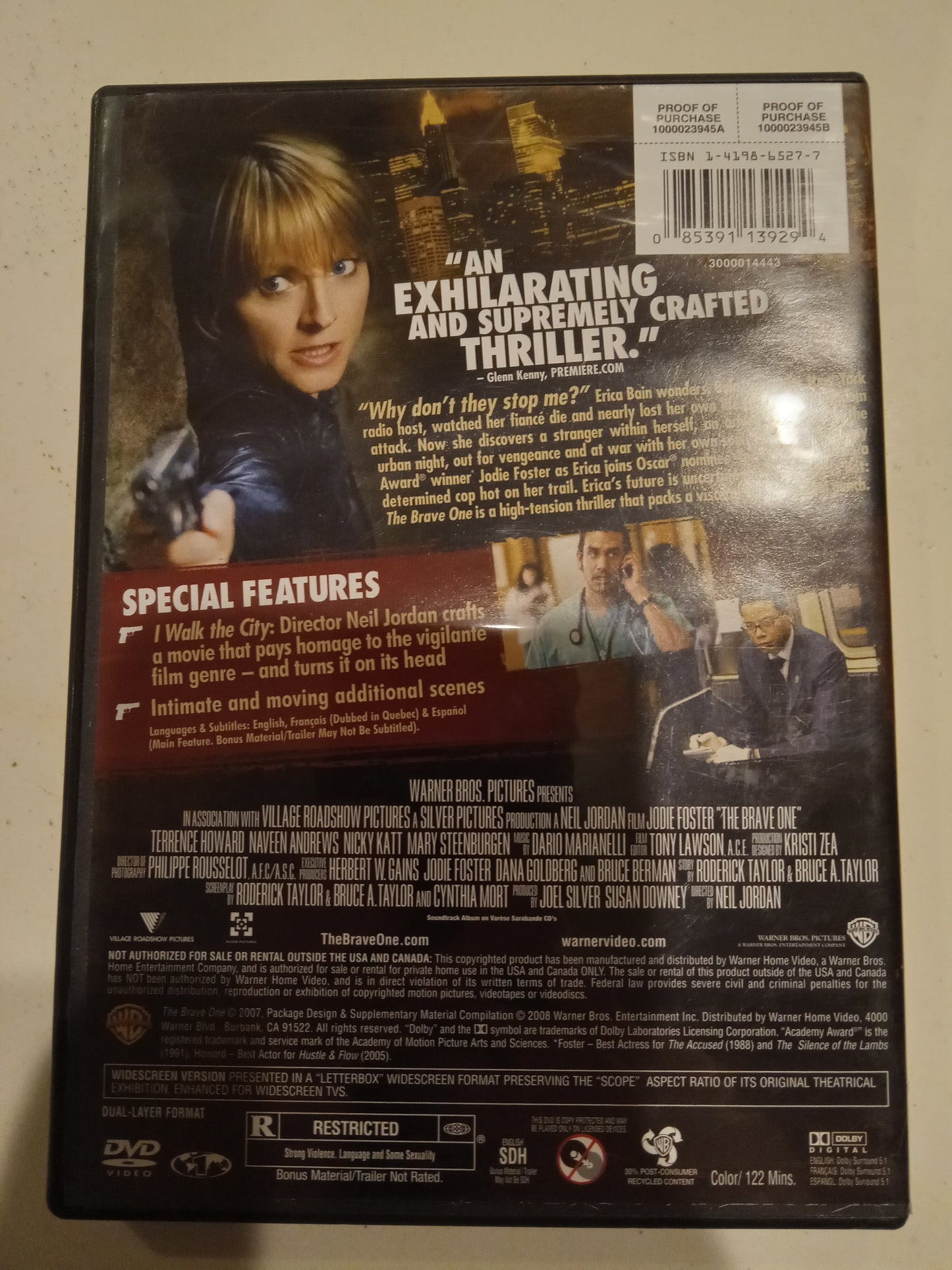 The Brave One, DVD Movie, Jodie Foster Widescreen, Rated R, USED