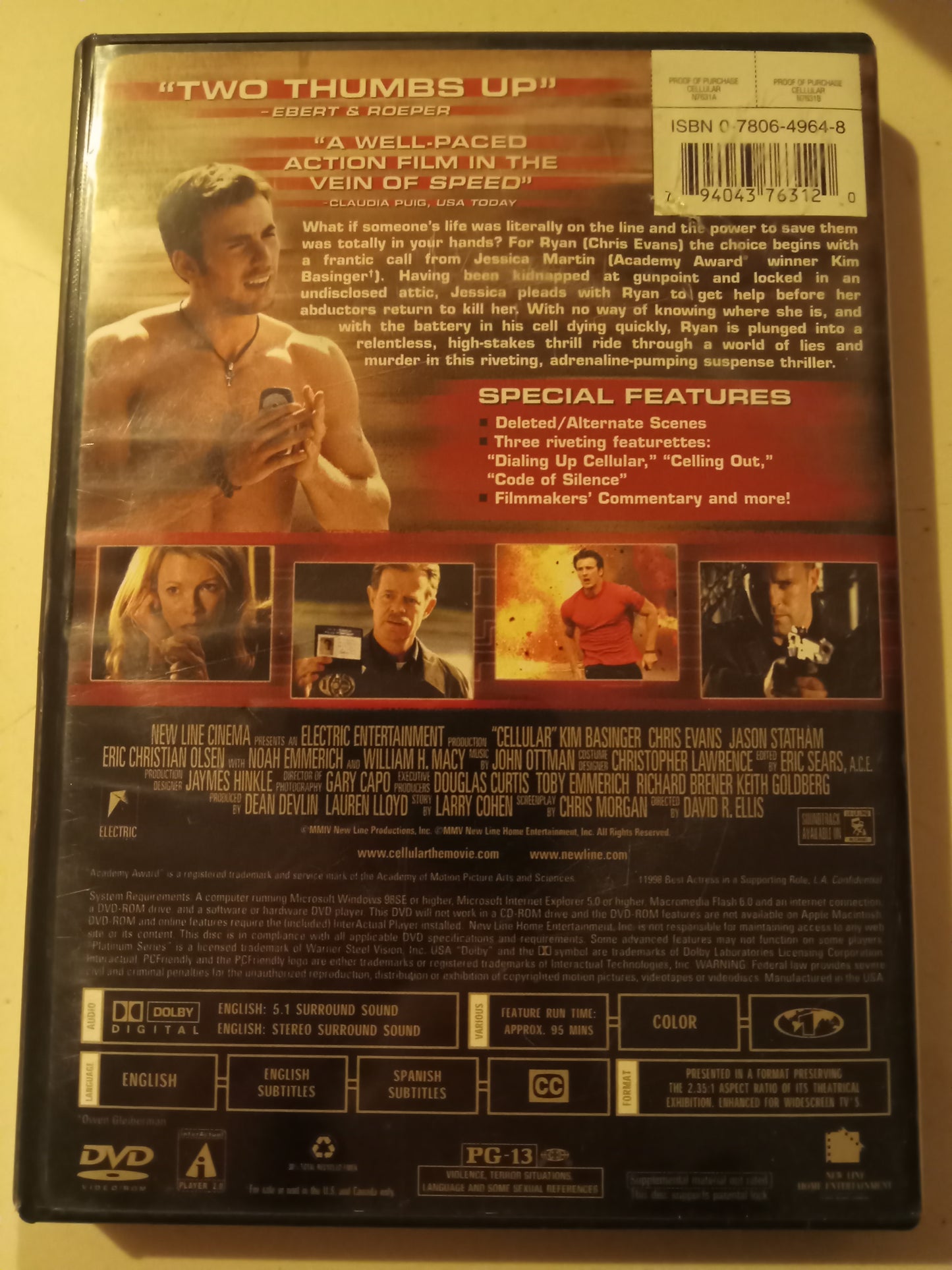 Cellular, DVD Movie, Kim Basinger Widescreen, Rated PG-13, USED