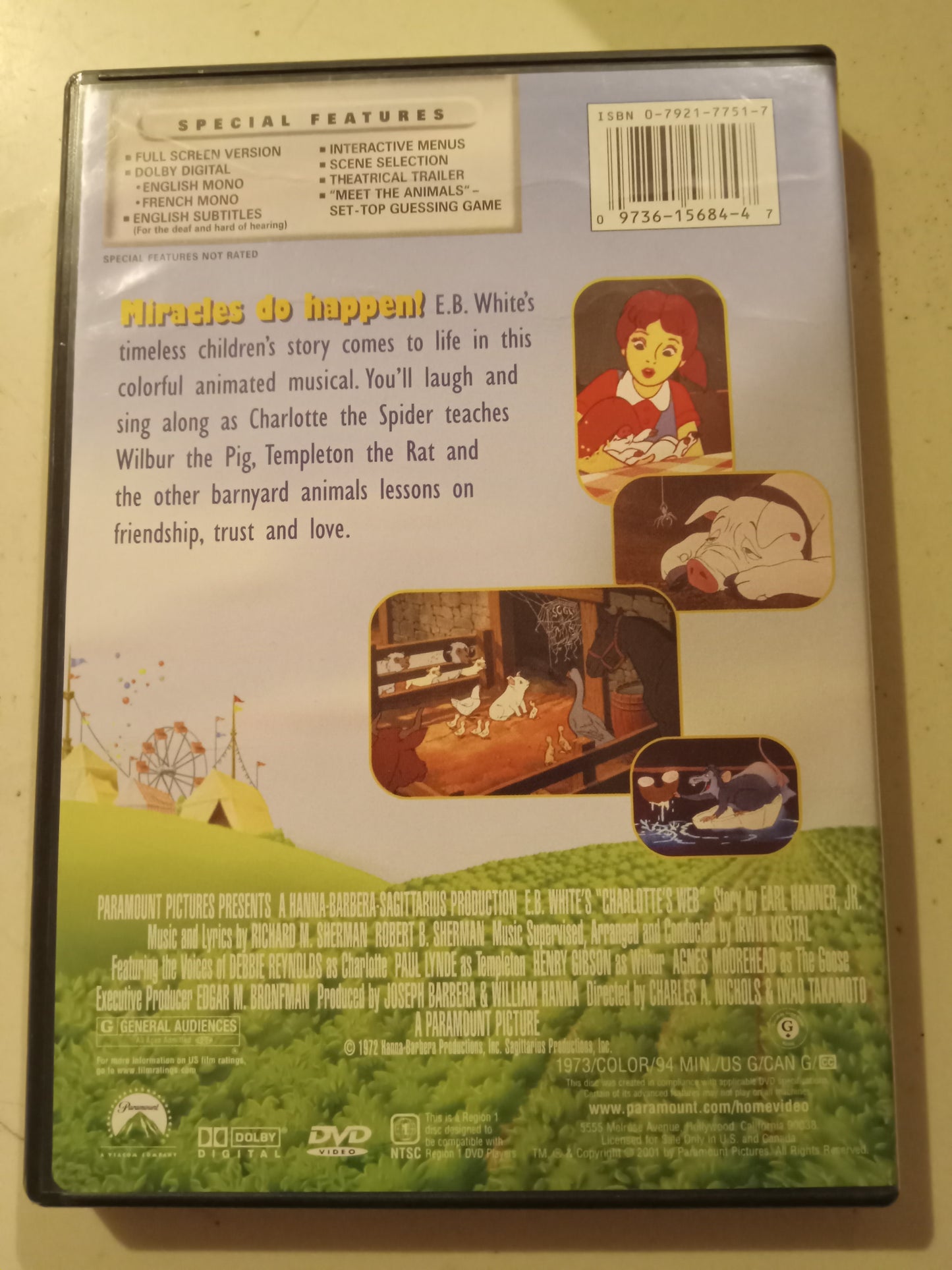 Charlottes Web, 1973 Animated, DVD Movie, Fullscreen/Widescreen, Rated G, USED