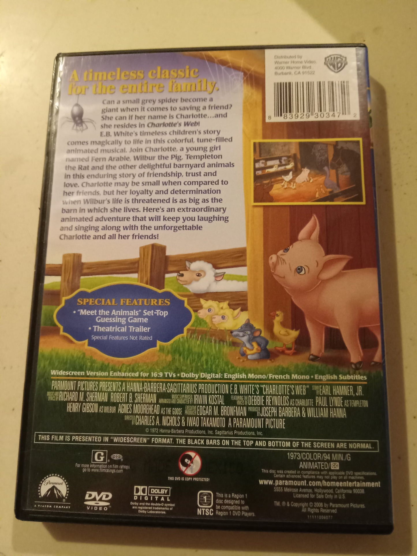 Charlottes Web, 1973 Animated, DVD Movie, Fullscreen/Widescreen, Rated G, USED
