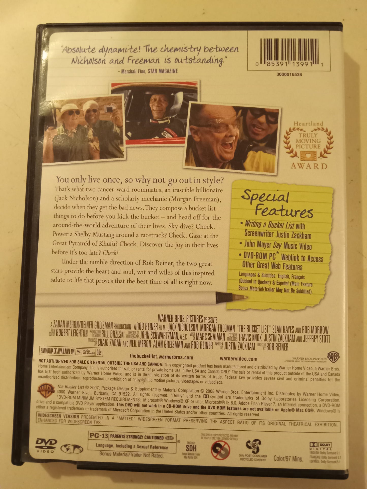 The Bucket List, DVD Movie, Jack Nicholson Widescreen, Rated PG-13, USED