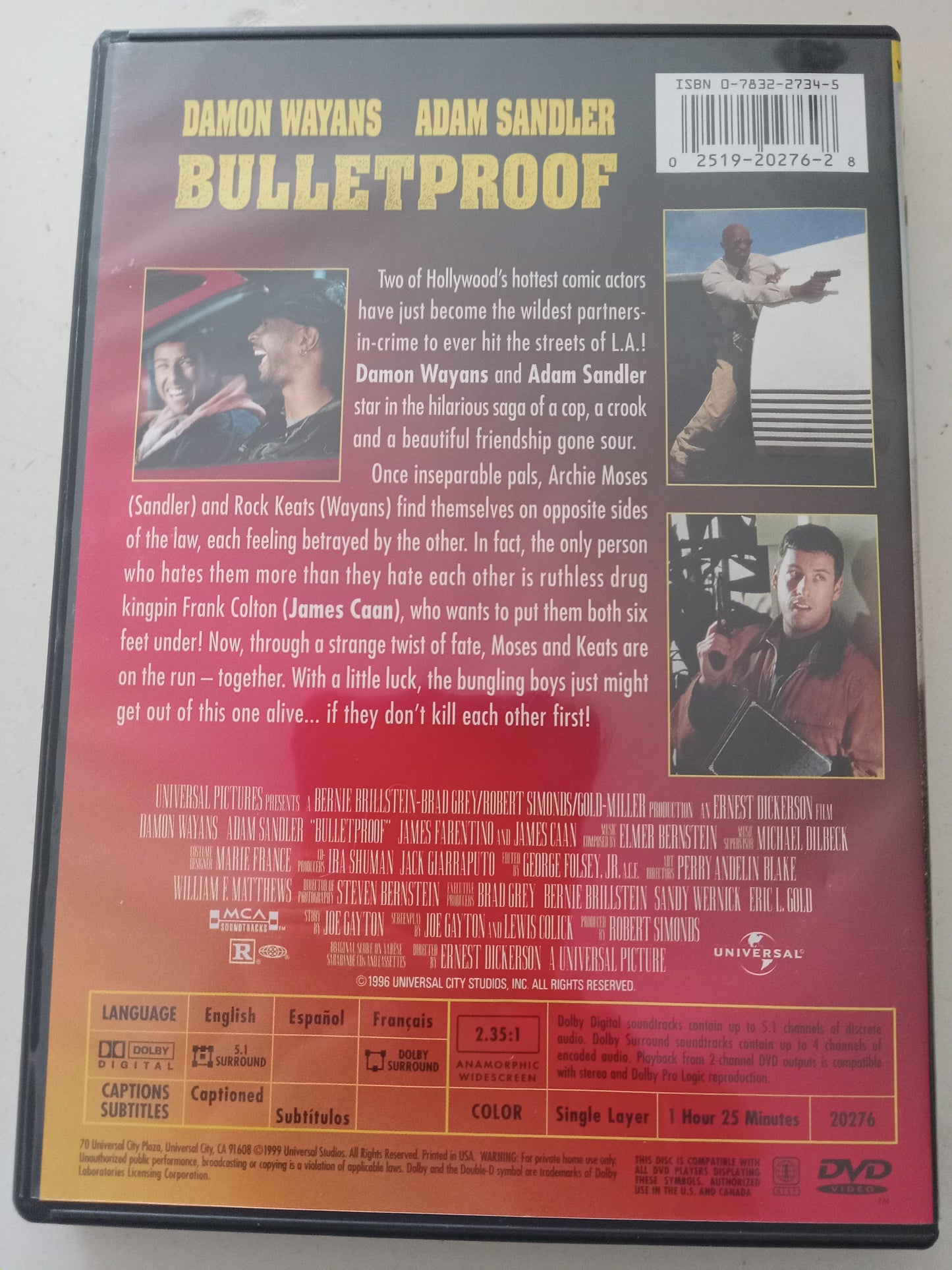 Bullet Proof, DVD Movie, Adam Sandler Widescreen, Rated R, USED