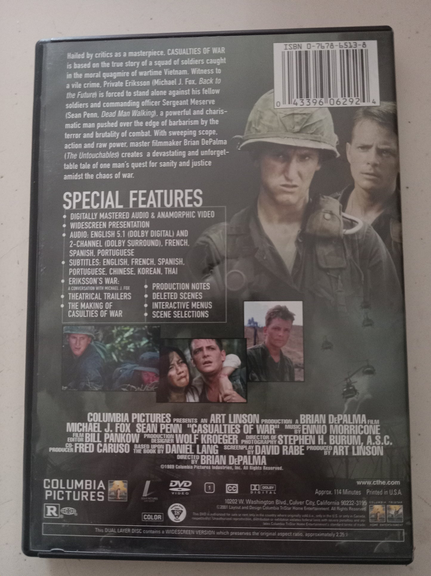 Casualties Of War, DVD Movie, Michael J Fox Widescreen, Rated R, USED