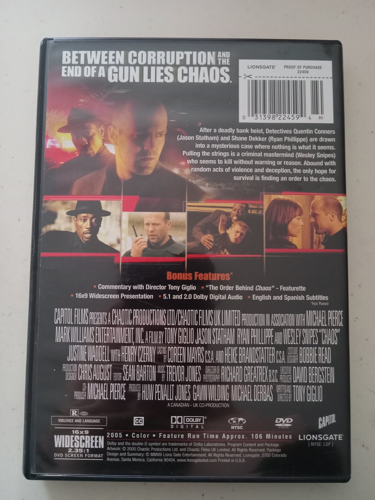 Chaos, DVD Movie, Jason Statham Widescreen, Rated R, USED