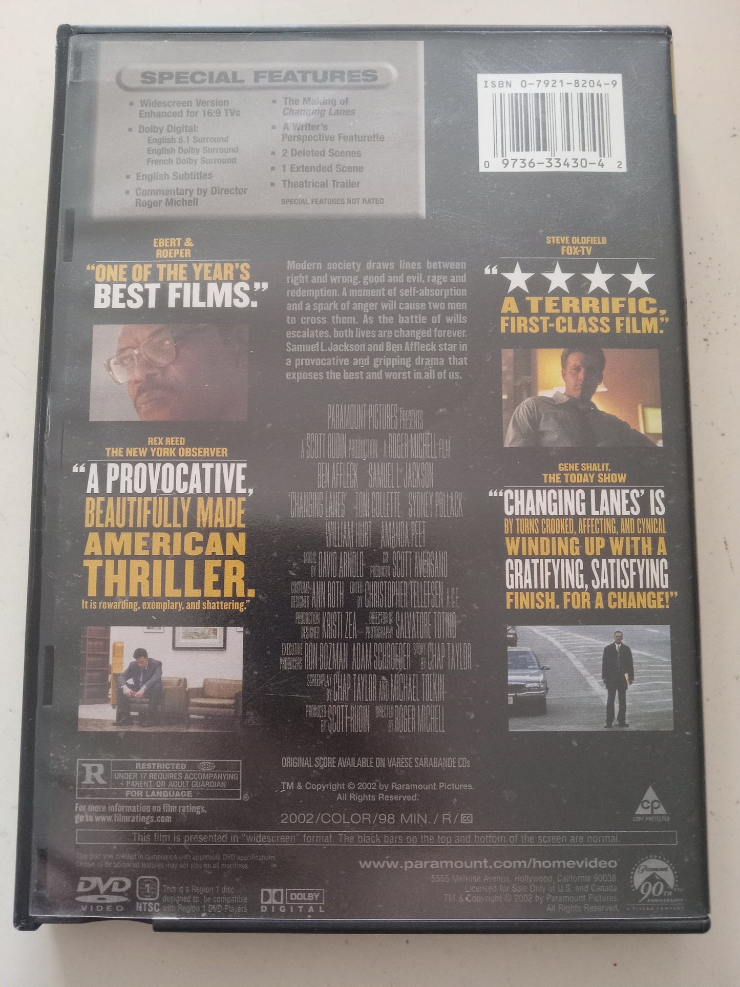 Changing Lanes, DVD Movie, Ben Affleck Widescreen, Rated R, USED