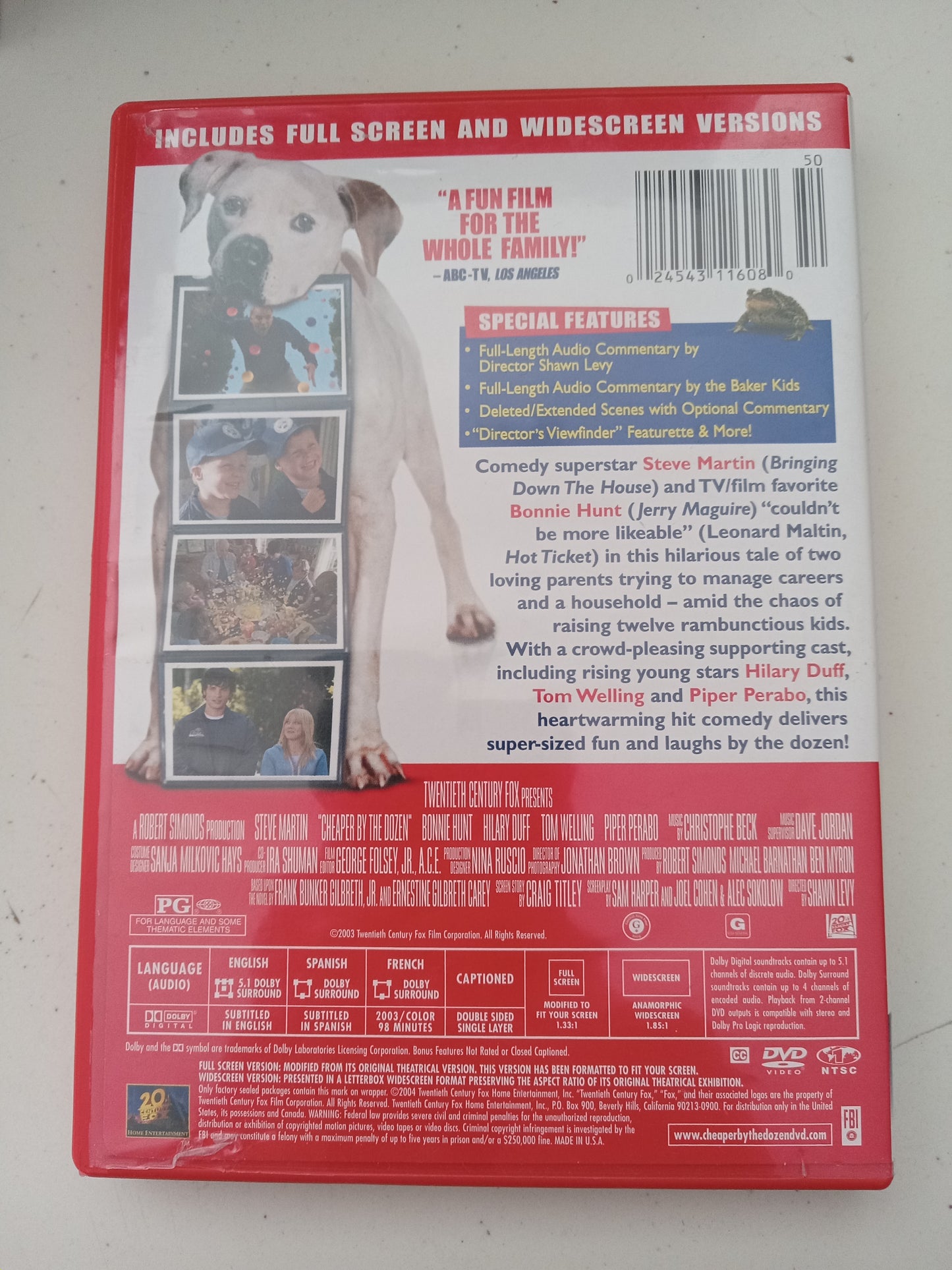 Cheaper By The Dozen, DVD Movie, Steve Martin Fullscreen & Widescreen, Rated PG, USED