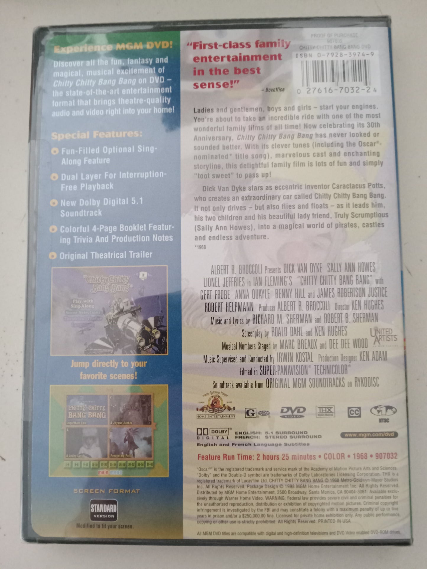 Chitty Chitty Bang Bang, DVD Movie, Dick Van Dyke Fullscreen, Widescreen, Rated G, NEW/USED