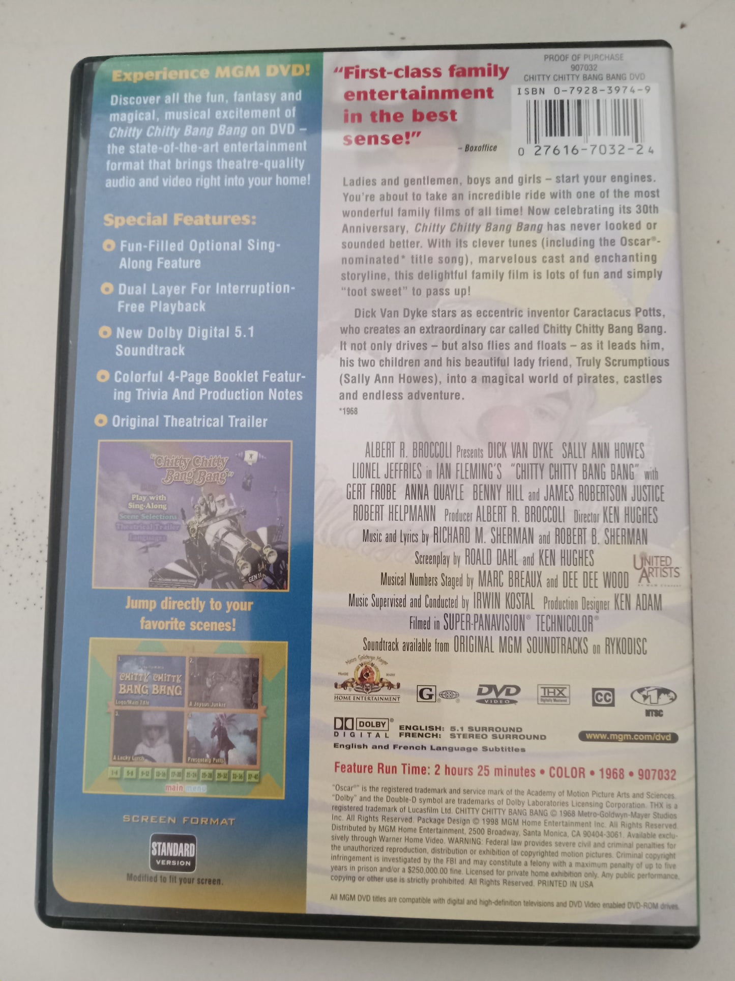 Chitty Chitty Bang Bang, DVD Movie, Dick Van Dyke Fullscreen, Widescreen, Rated G, NEW/USED