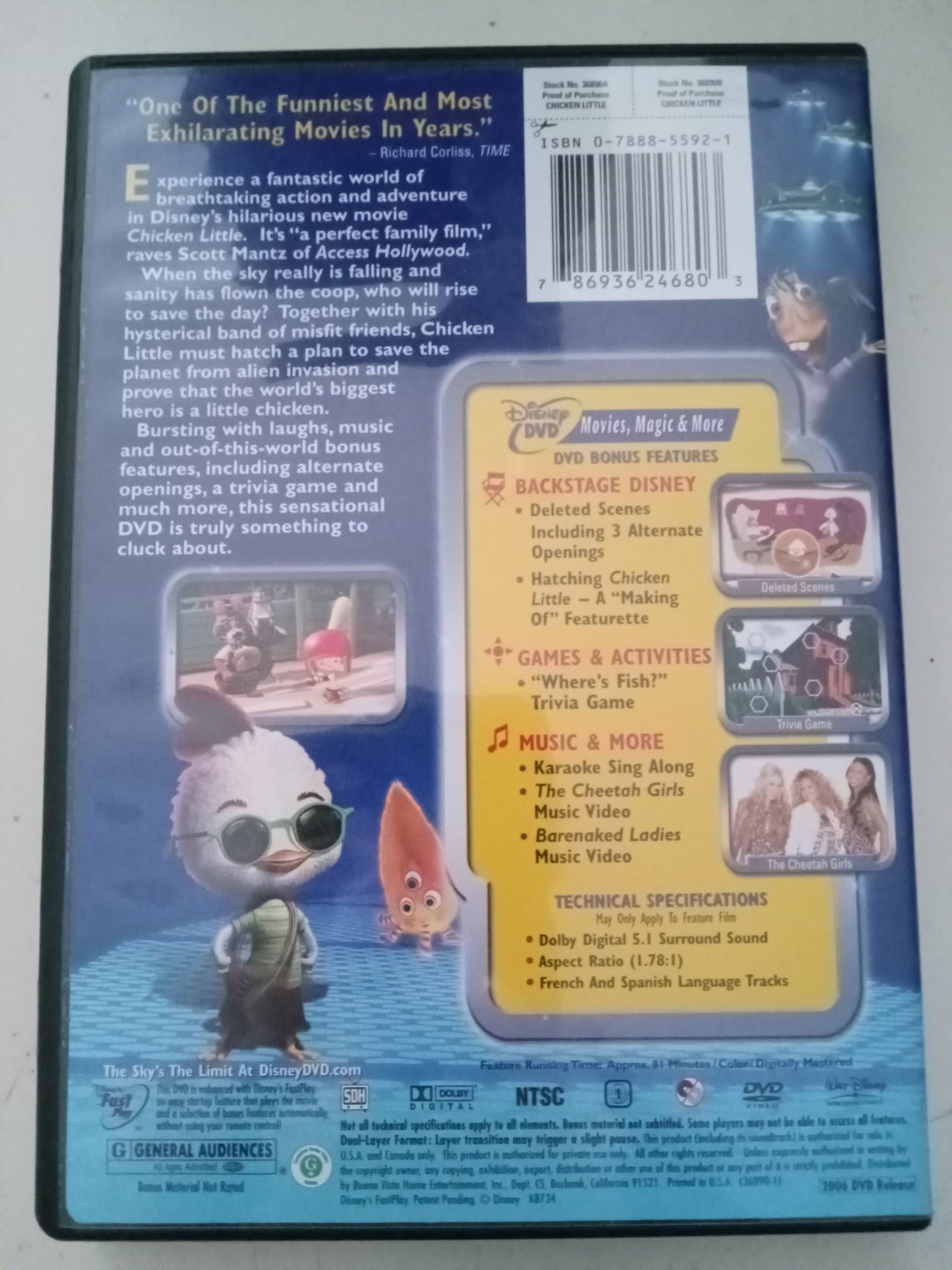 Chicken Little, Disney Animation DVD Movie, Fullscreen, Rated G, USED