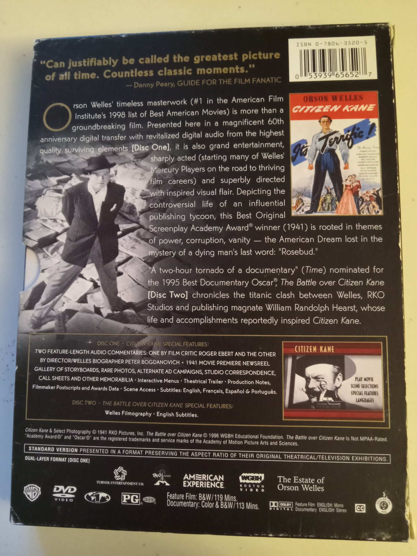 Citizen Kane, 2 Disc DVD Movie, Orson Wells Fullscreen, Rated PG, USED