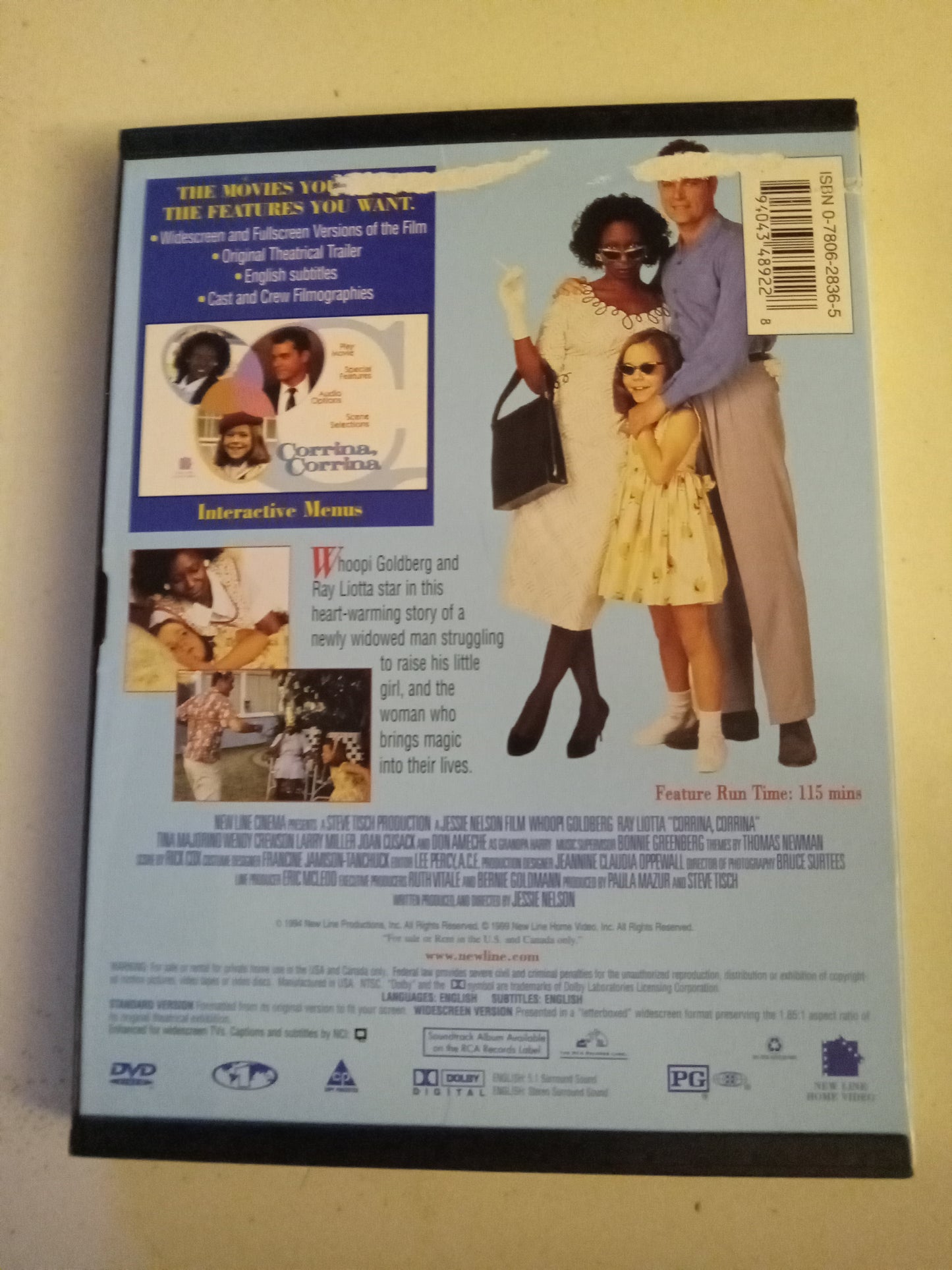 Corrina Corrina, DVD Movie, Whoopi Goldberg Fullscreen, Widescreen, Rated PG, USED