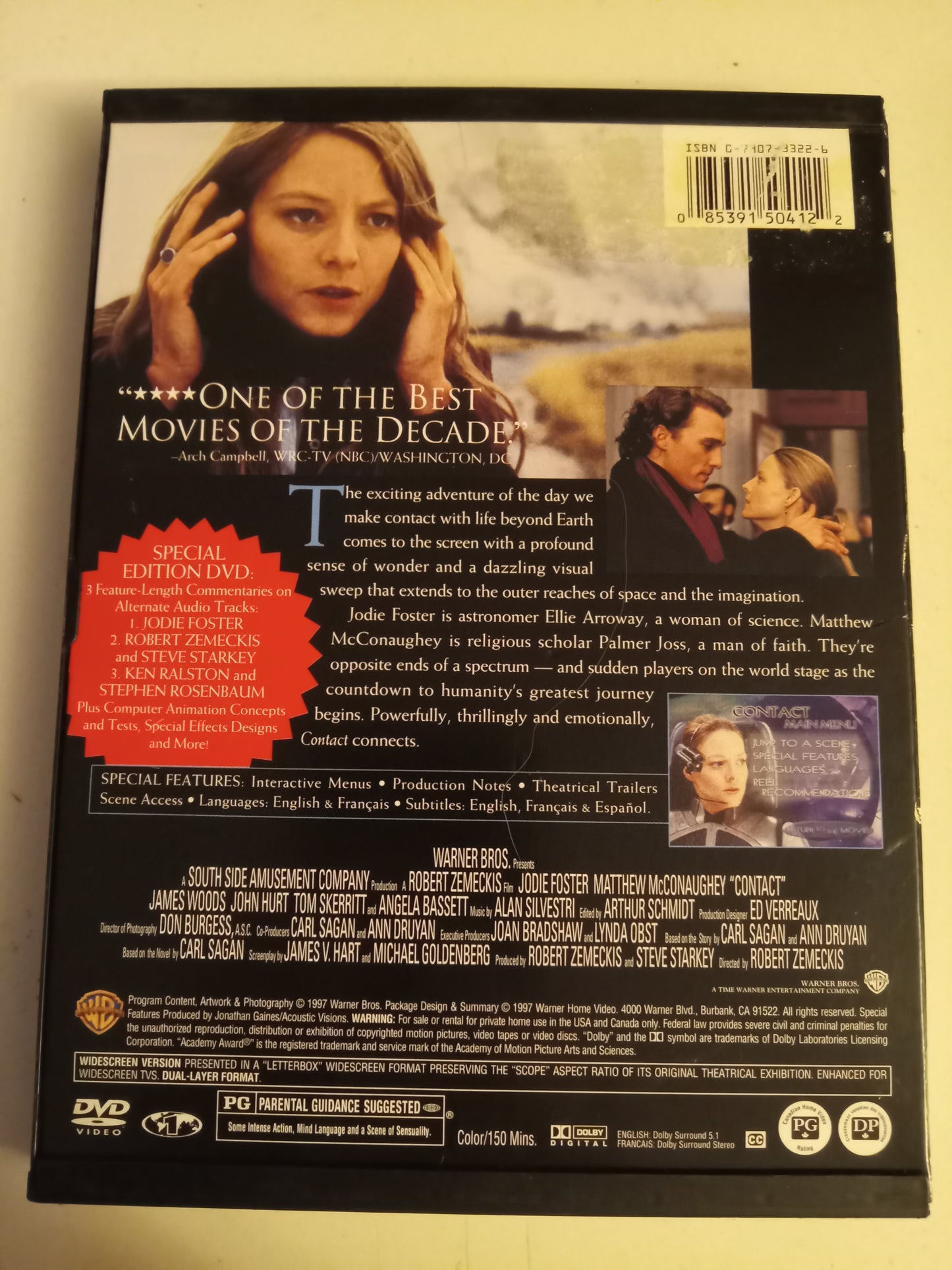 Contact, DVD Movie, Special Ed. Jodie Foster Widescreen, Rated PG, USED