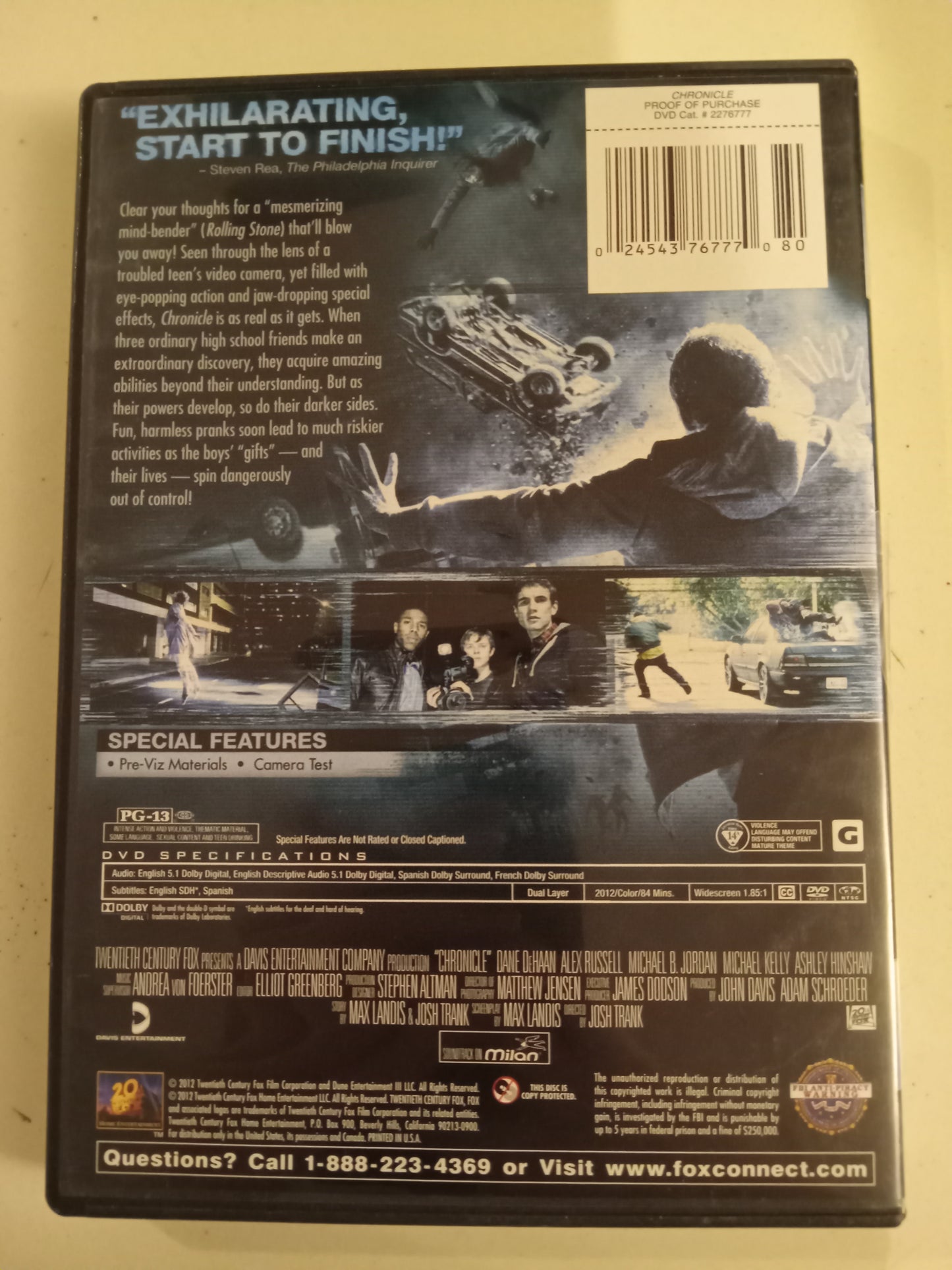 Chronicle, DVD Movie, Alex Russell Widescreen, Rated PG-13, USED