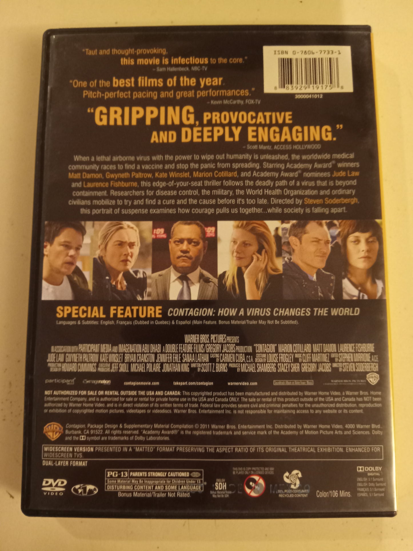 Contagion, DVD Movie, Matt Damon Widescreen, Rated PG-13, USED