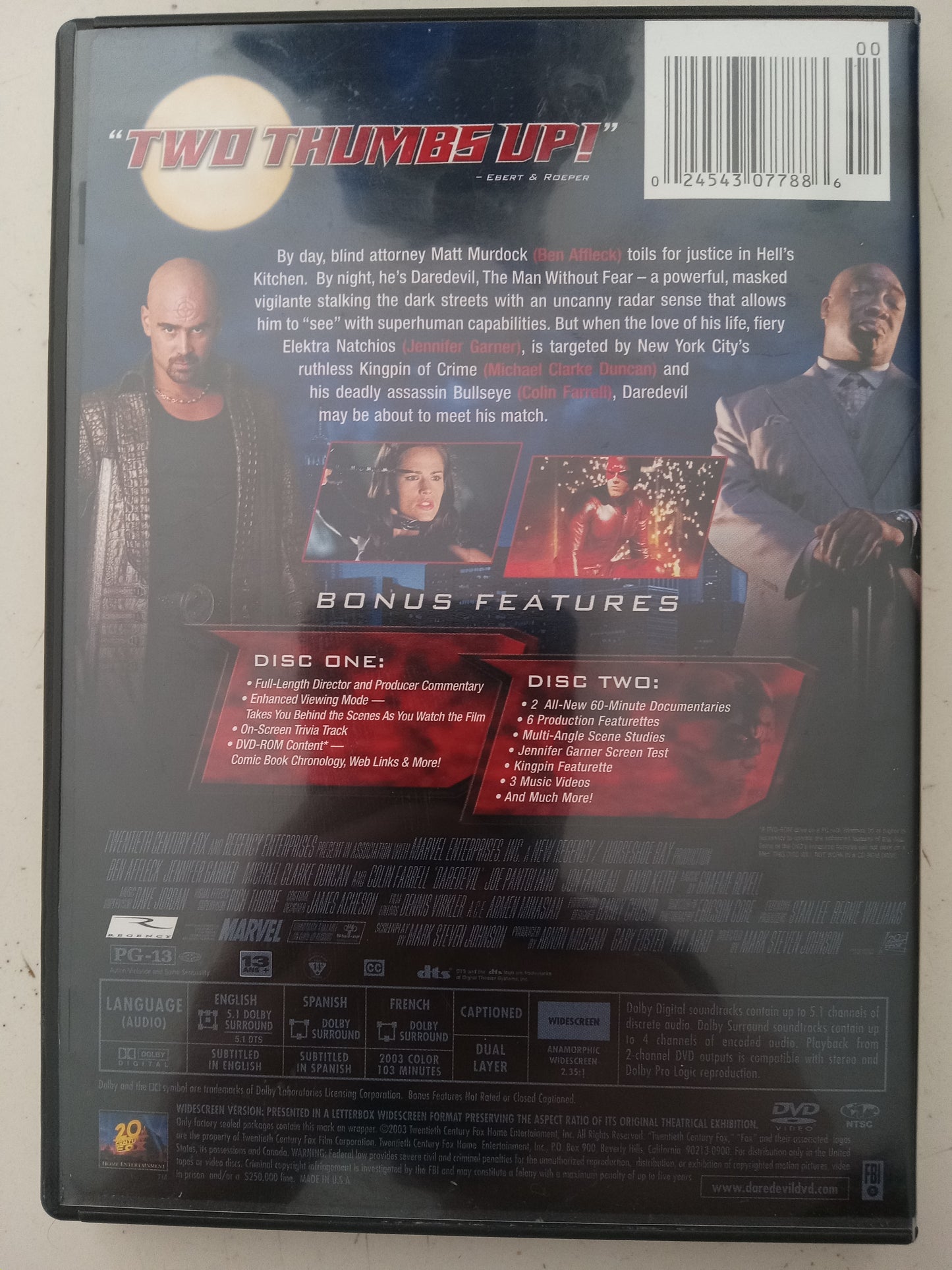 Daredevil, DVD Movie, Ben Affleck Widescreen, Rated PG-13, USED