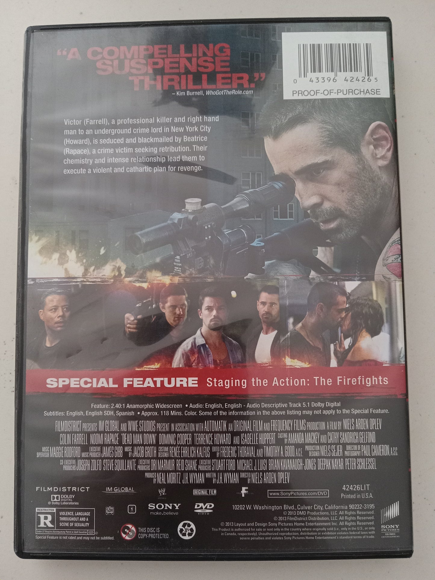 Dead Man Down, DVD Movie, Colin Farrell Widescreen, Rated R, USED