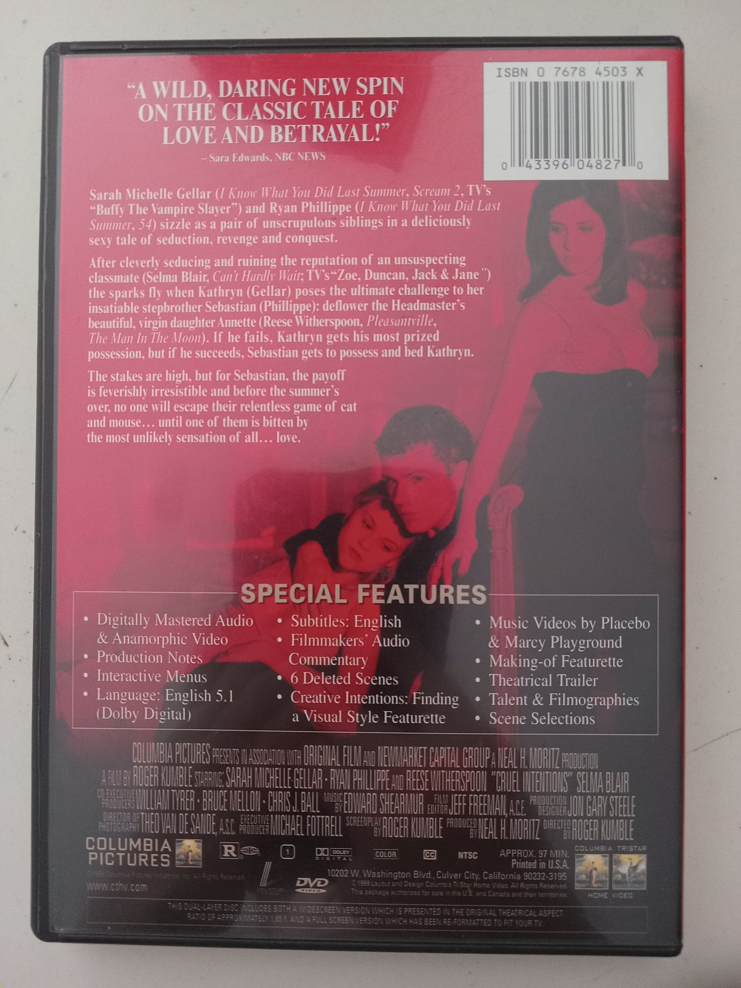 Cruel Intentions, DVD Movie, Sarah Michelle Gellar Widescreen, Rated R, USED